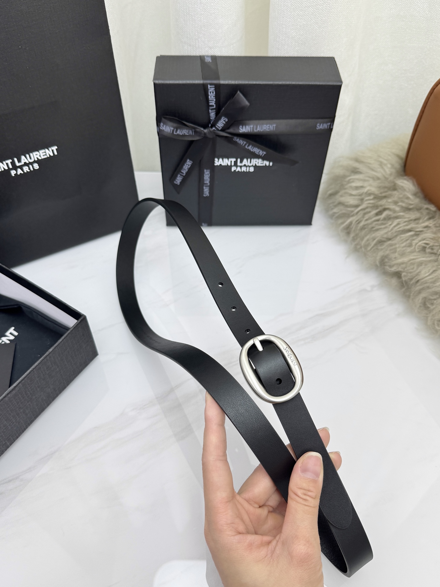 Saint Laurent 圣罗兰女士腰带皮带 原厂真金电渡扣头，意大利原厂皮，宽2.0cm，代购级。