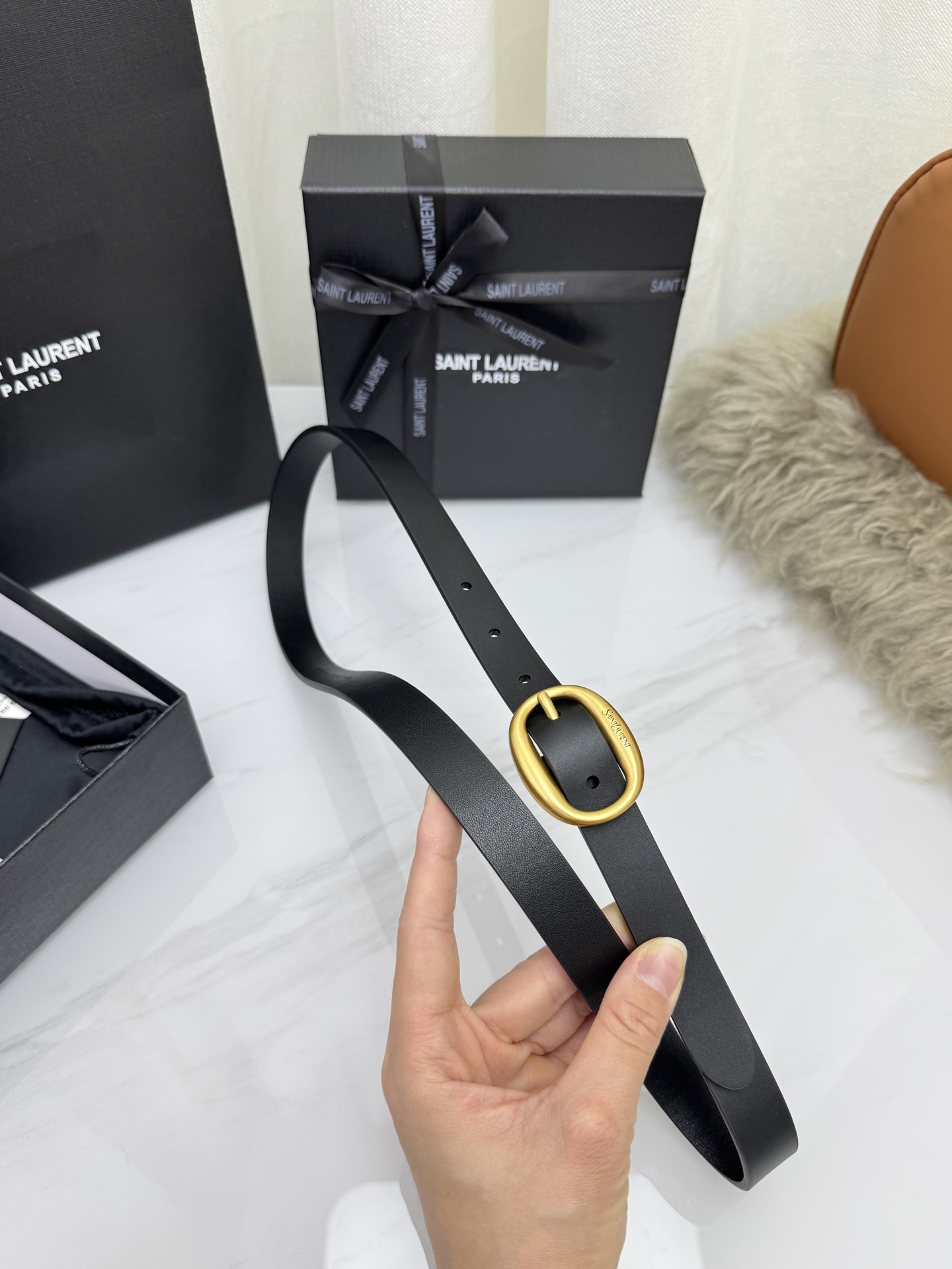 Saint Laurent 圣罗兰女士腰带皮带 原厂真金电渡扣头，意大利原厂皮，宽2.0cm，代购级。
