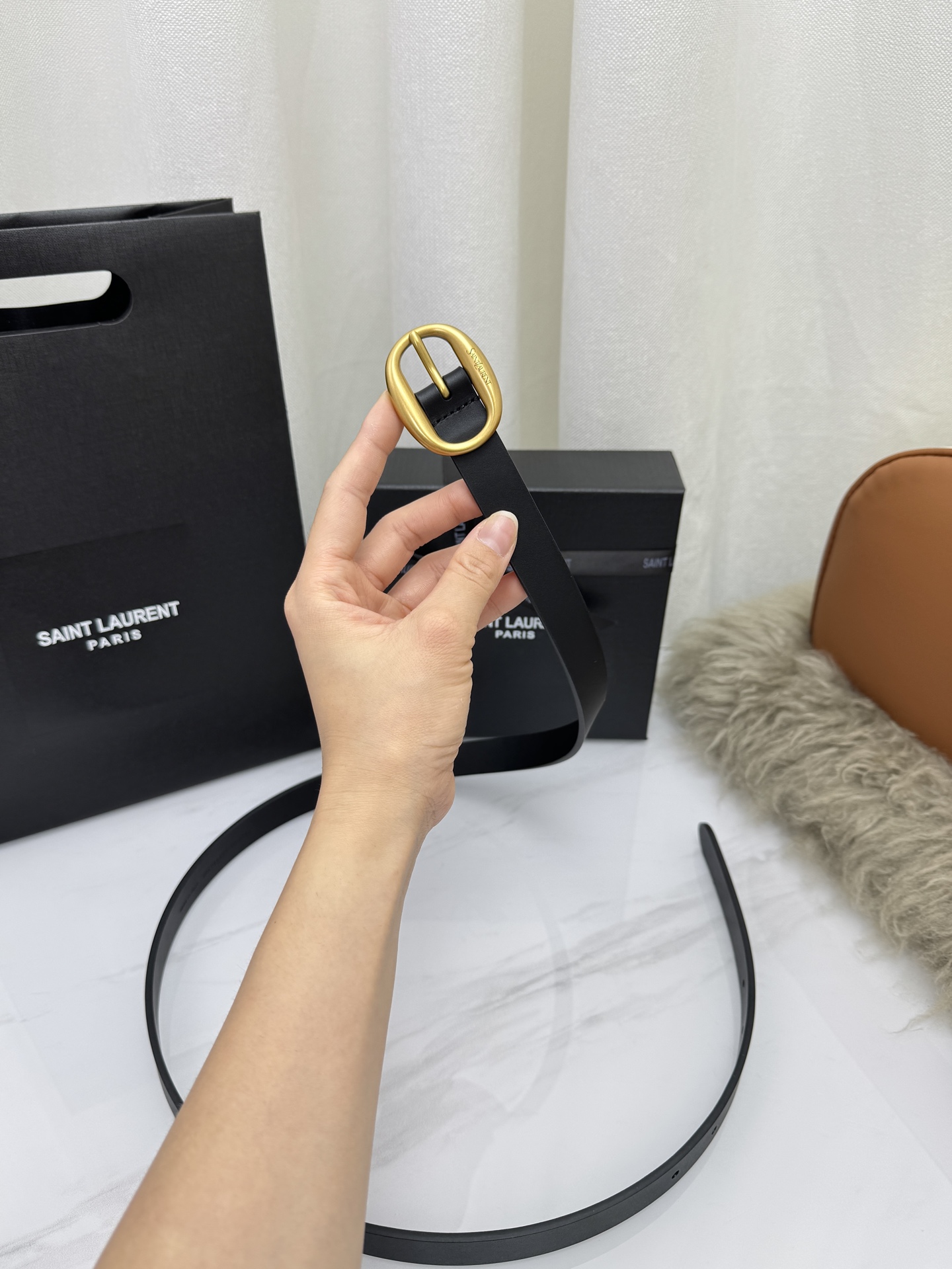 Saint Laurent 圣罗兰女士腰带皮带 原厂真金电渡扣头，意大利原厂皮，宽2.0cm，代购级。