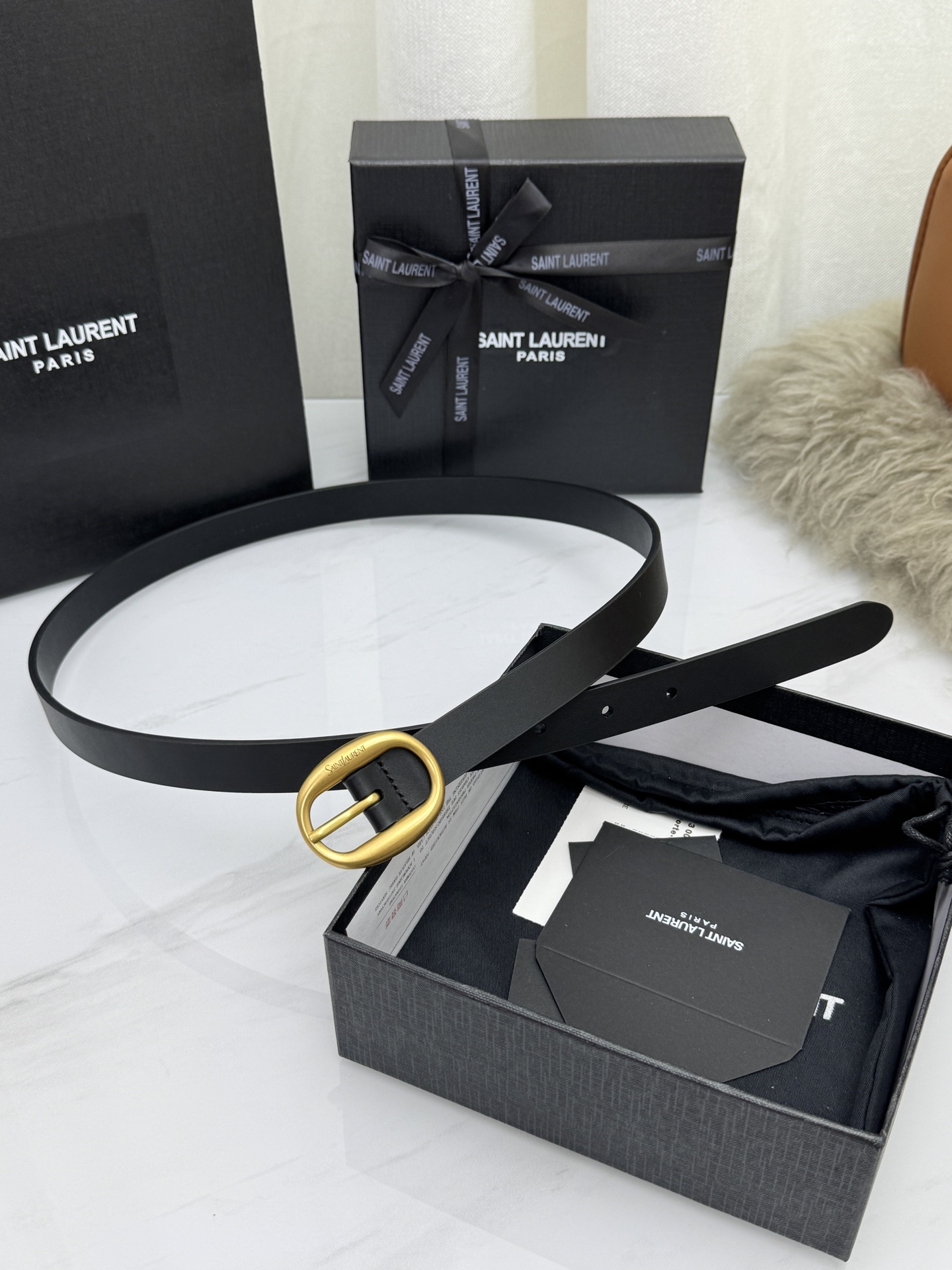 Saint Laurent 圣罗兰女士腰带皮带 原厂真金电渡扣头，意大利原厂皮，宽2.0cm，代购级。