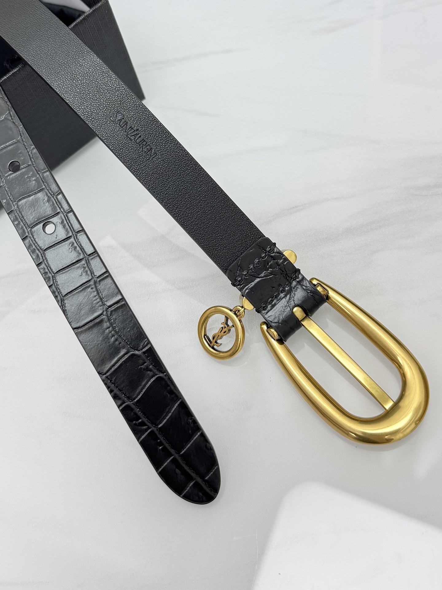 Saint Laurent 圣罗兰女士腰带皮带 原厂真金电渡扣头，意大利原厂皮，宽2.0cm，代购级。