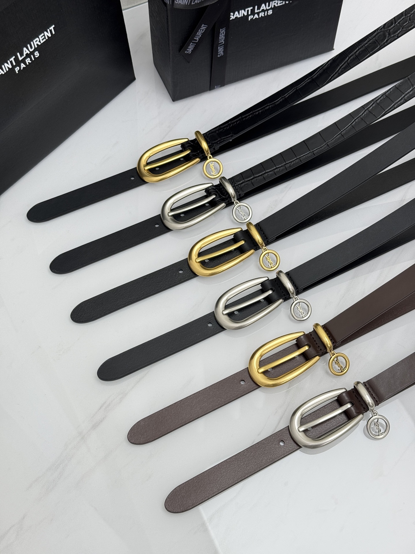 Saint Laurent 圣罗兰女士腰带皮带 原厂真金电渡扣头，意大利原厂皮，宽2.0cm，代购级。