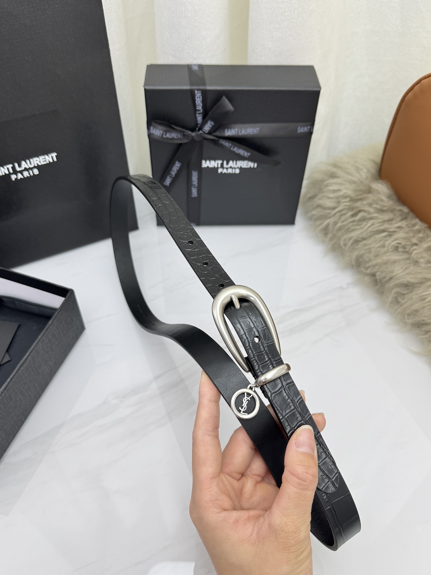 Saint Laurent 圣罗兰女士腰带皮带 原厂真金电渡扣头，意大利原厂皮，宽2.0cm，代购级。