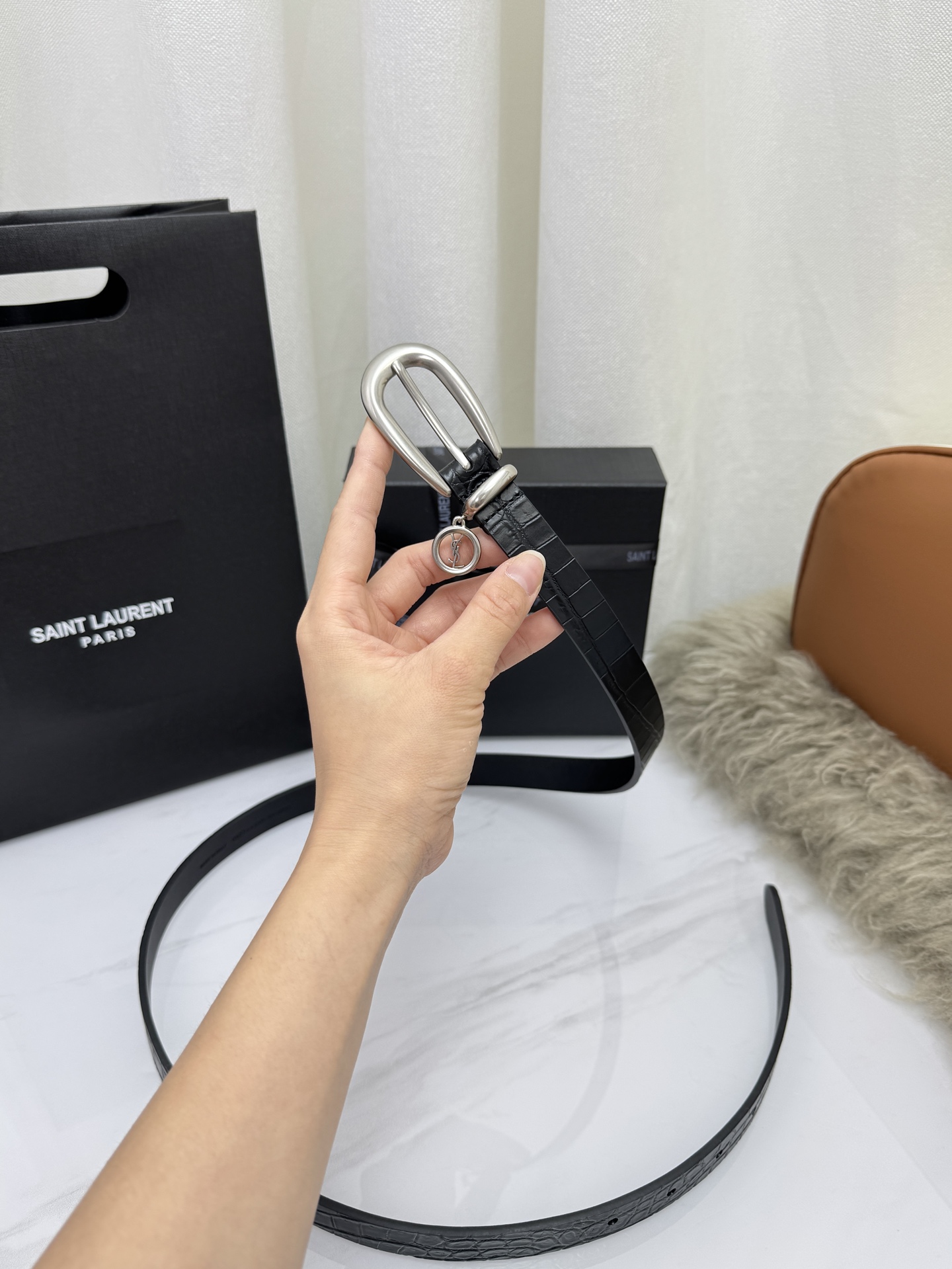 Saint Laurent 圣罗兰女士腰带皮带 原厂真金电渡扣头，意大利原厂皮，宽2.0cm，代购级。