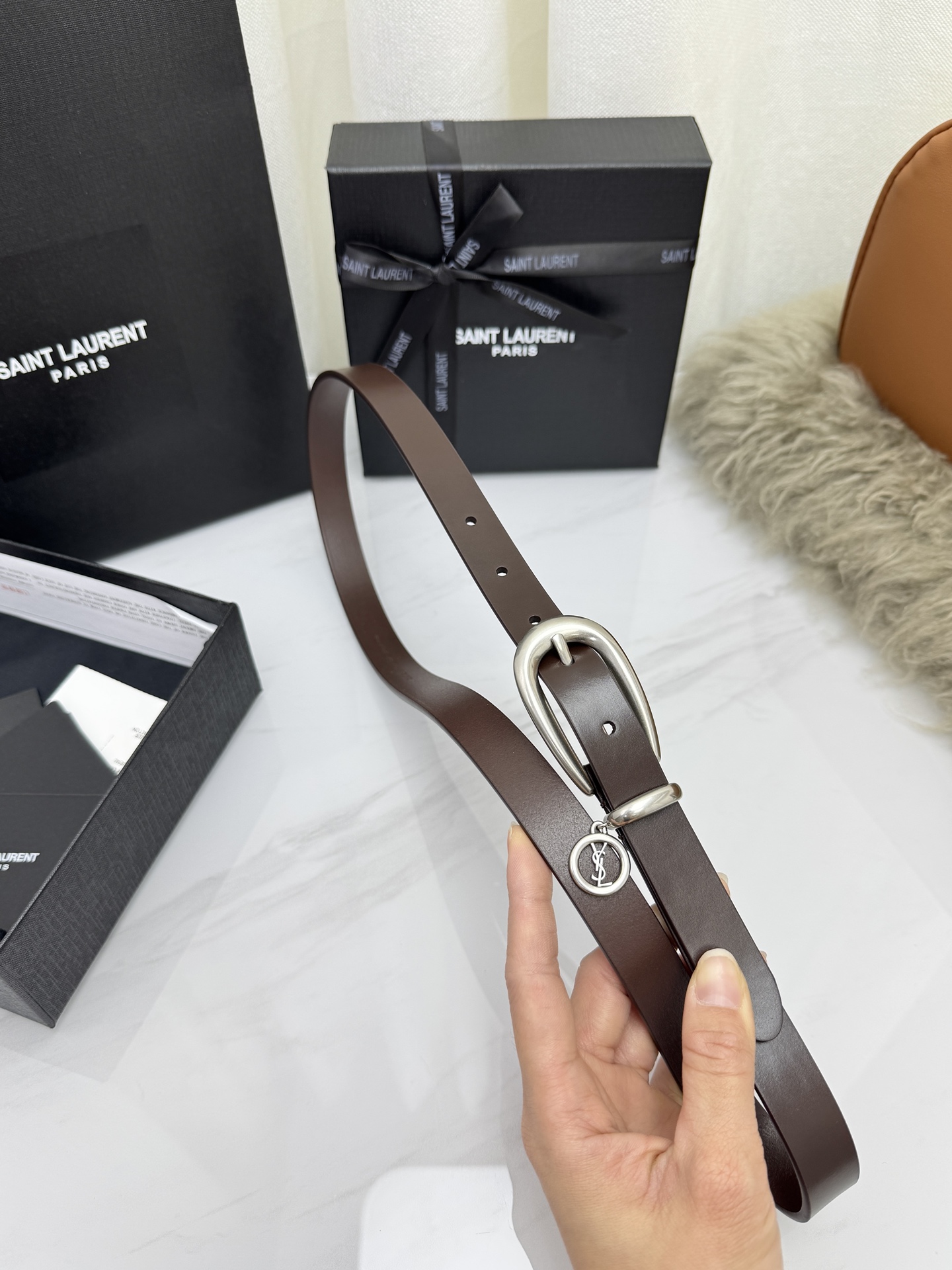 Saint Laurent 圣罗兰女士腰带皮带 原厂真金电渡扣头，意大利原厂皮，宽2.0cm，代购级。