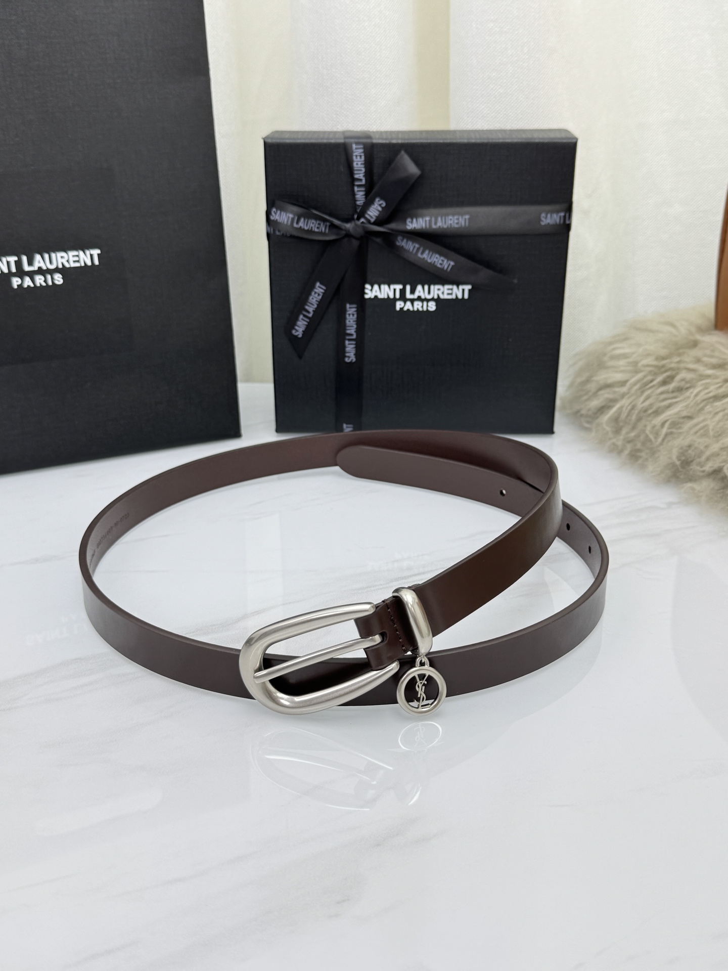 Saint Laurent 圣罗兰女士腰带皮带 原厂真金电渡扣头，意大利原厂皮，宽2.0cm，代购级。