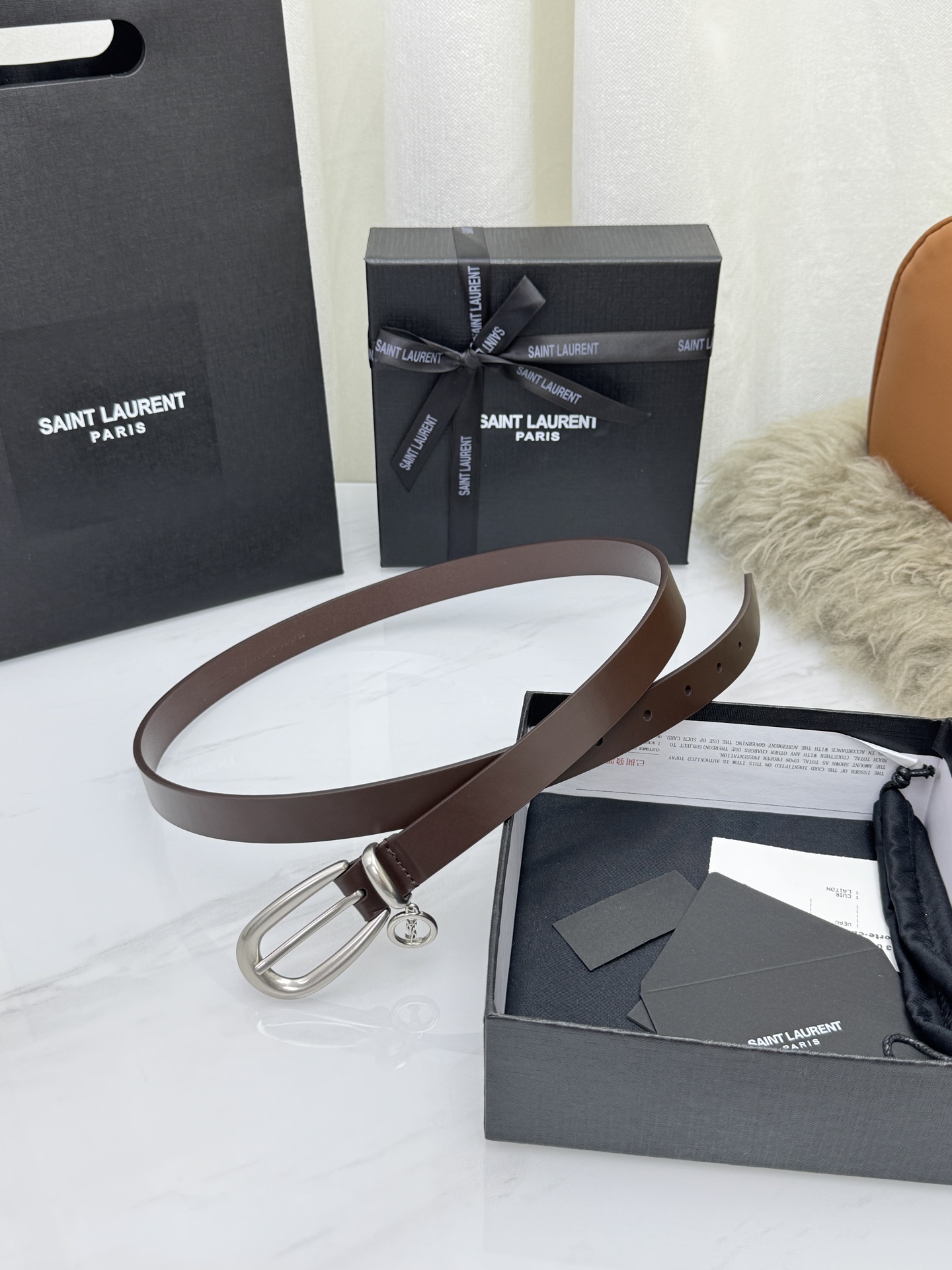 Saint Laurent 圣罗兰女士腰带皮带 原厂真金电渡扣头，意大利原厂皮，宽2.0cm，代购级。
