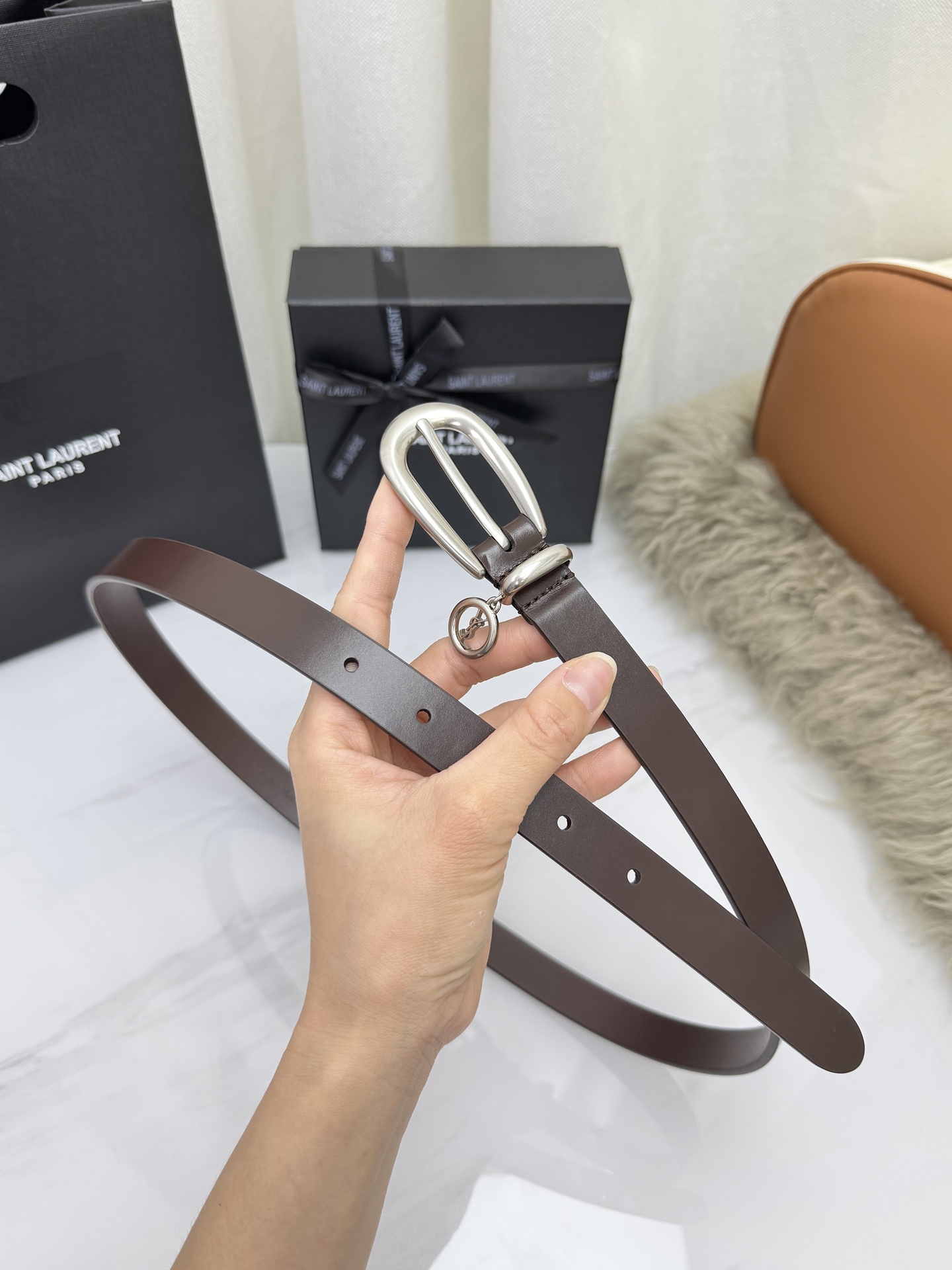 Saint Laurent 圣罗兰女士腰带皮带 原厂真金电渡扣头，意大利原厂皮，宽2.0cm，代购级。