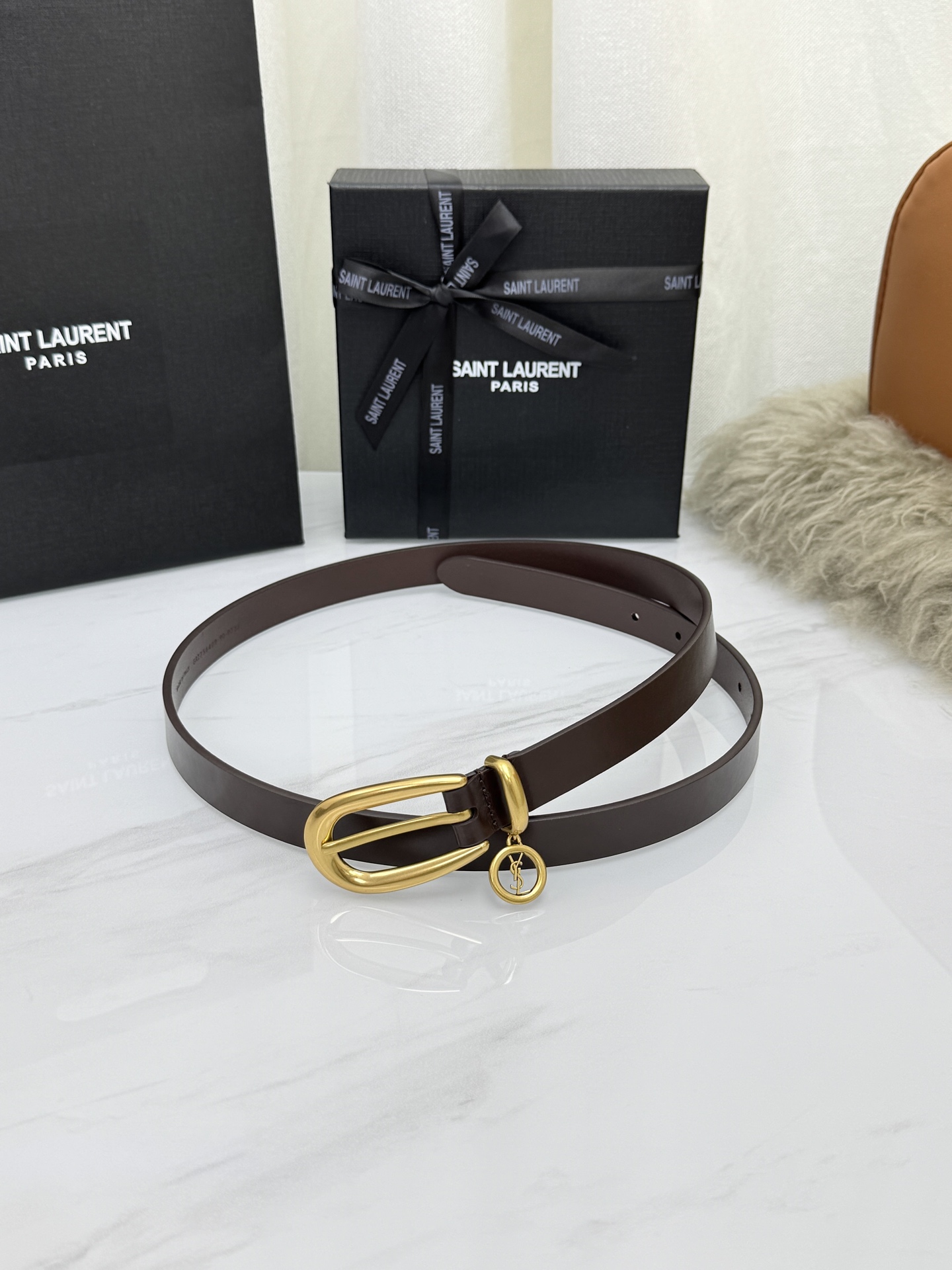 Saint Laurent 圣罗兰女士腰带皮带 原厂真金电渡扣头，意大利原厂皮，宽2.0cm，代购级。