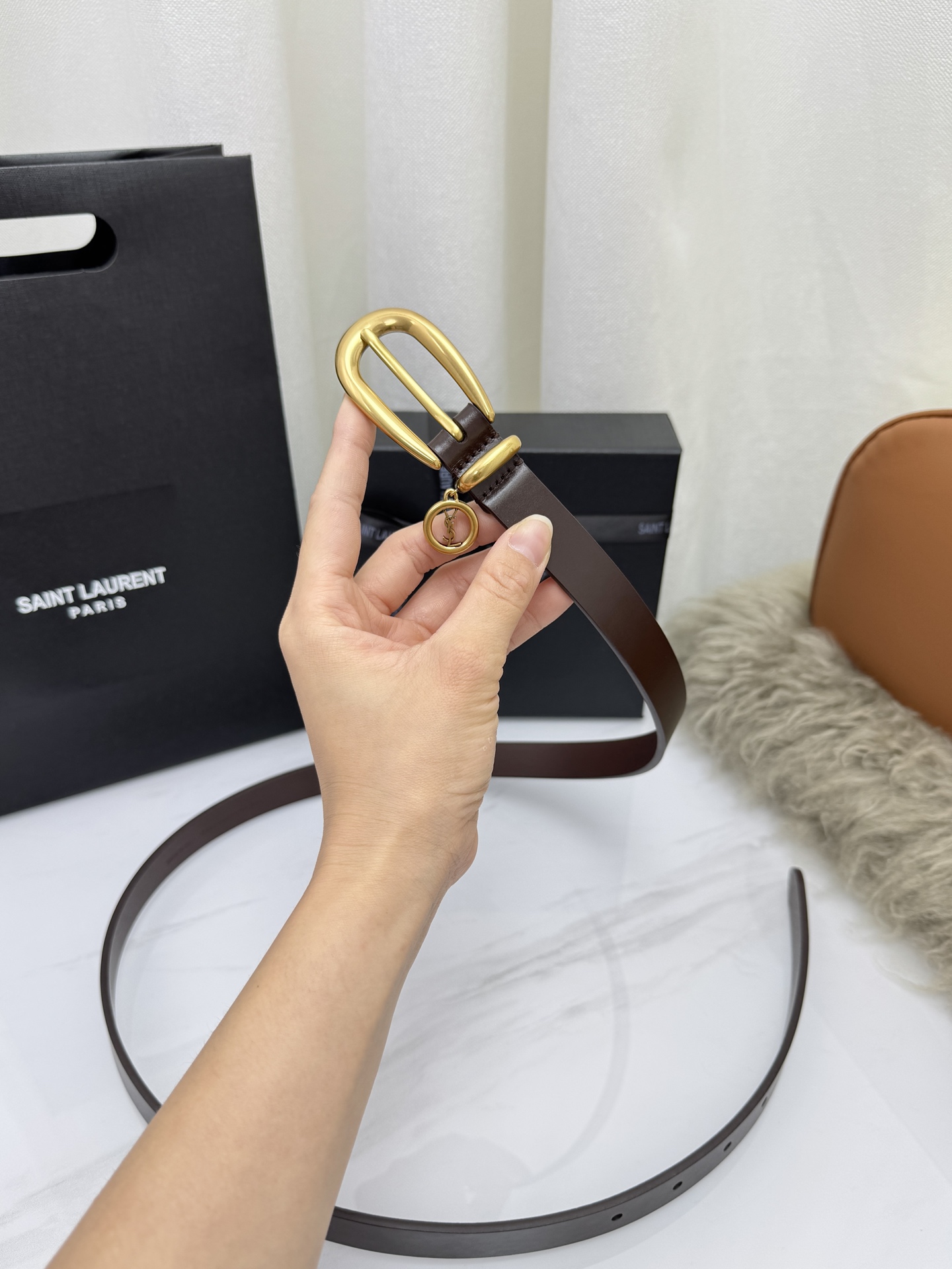 Saint Laurent 圣罗兰女士腰带皮带 原厂真金电渡扣头，意大利原厂皮，宽2.0cm，代购级。