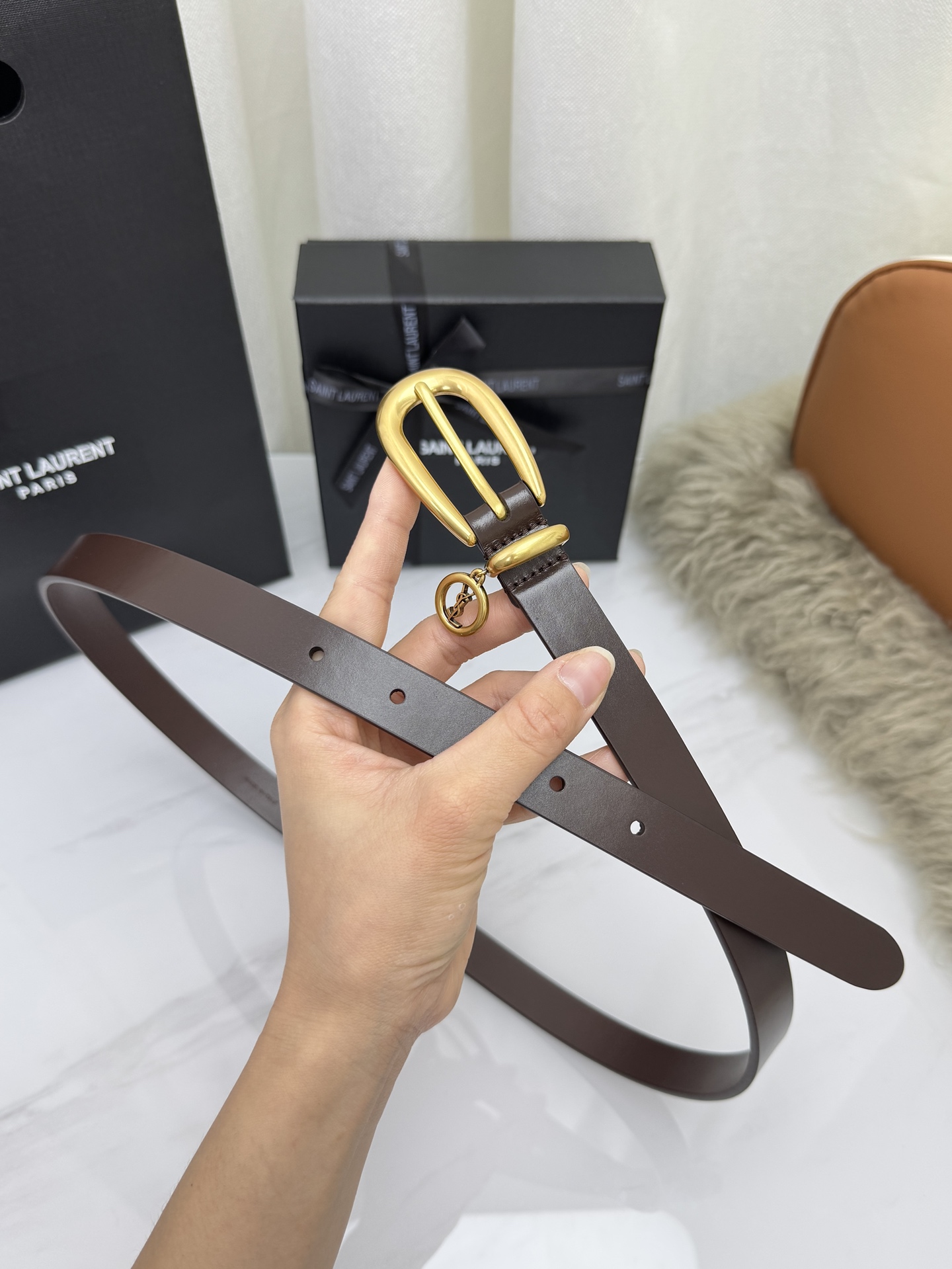 Saint Laurent 圣罗兰女士腰带皮带 原厂真金电渡扣头，意大利原厂皮，宽2.0cm，代购级。