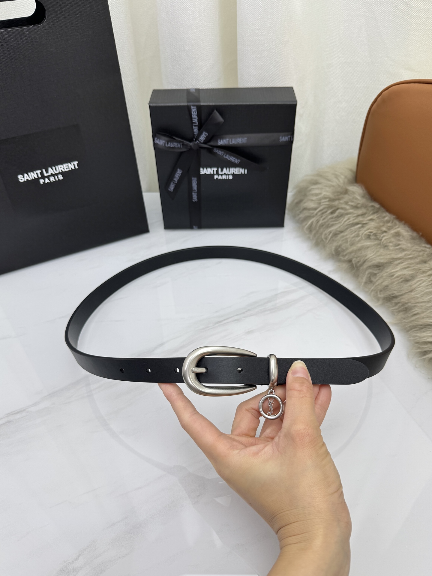 Saint Laurent 圣罗兰女士腰带皮带 原厂真金电渡扣头，意大利原厂皮，宽2.0cm，代购级。