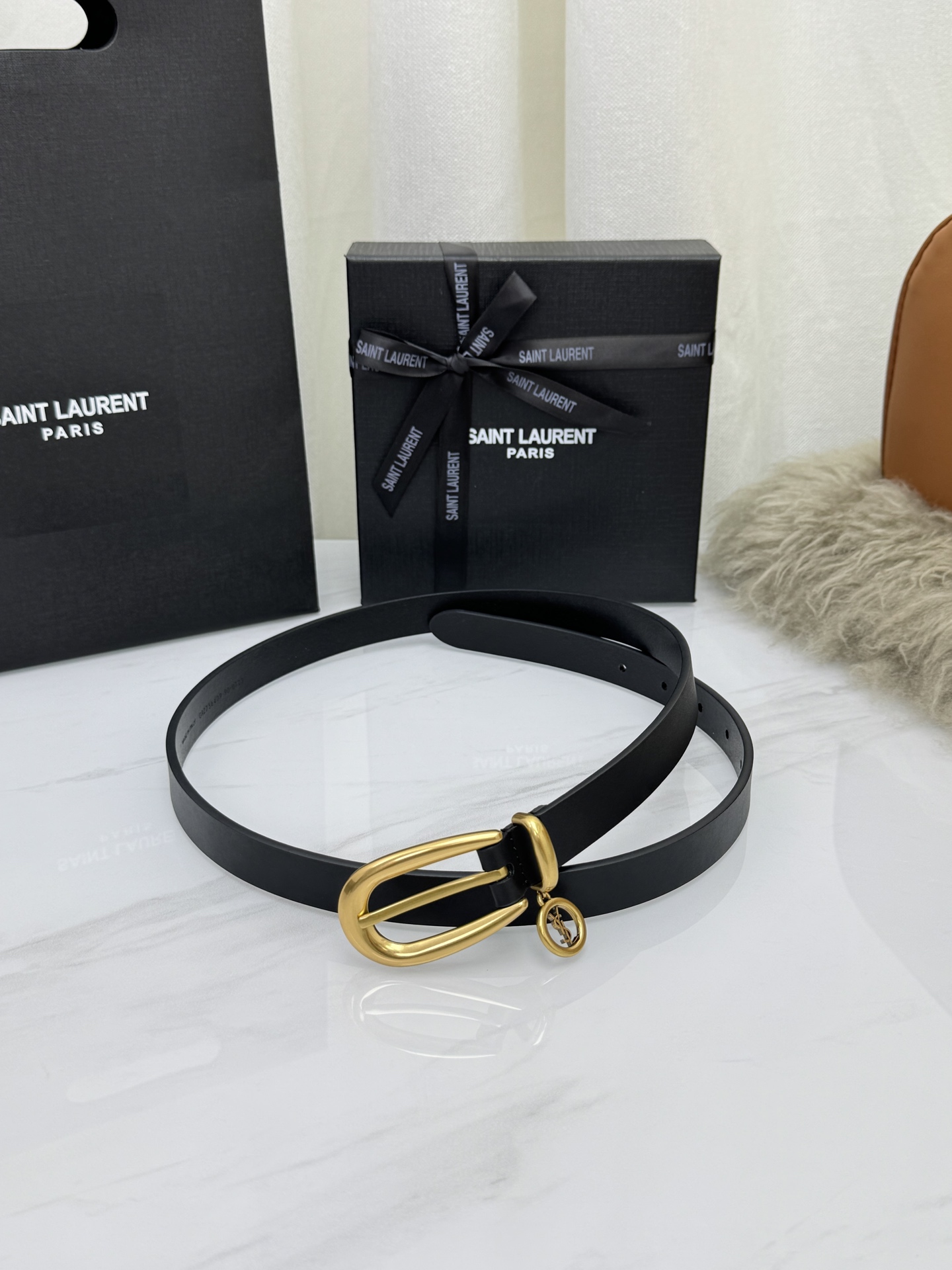 Saint Laurent 圣罗兰女士腰带皮带 原厂真金电渡扣头，意大利原厂皮，宽2.0cm，代购级。