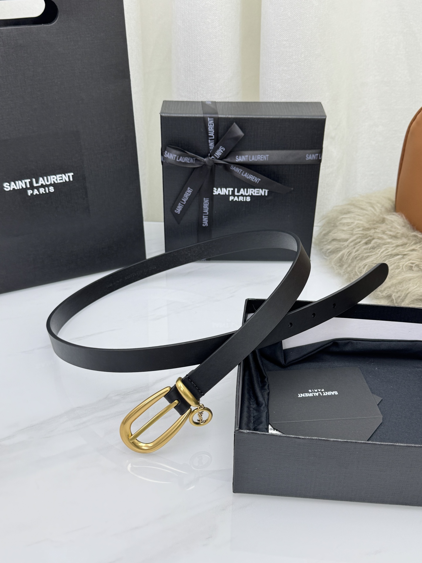 Saint Laurent 圣罗兰女士腰带皮带 原厂真金电渡扣头，意大利原厂皮，宽2.0cm，代购级。