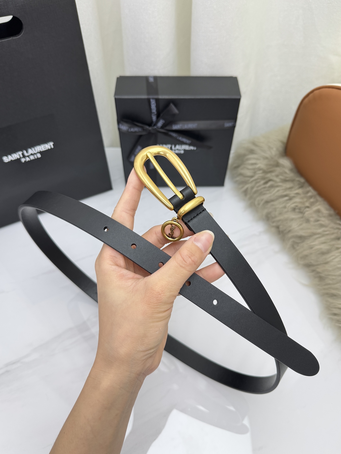 Saint Laurent 圣罗兰女士腰带皮带 原厂真金电渡扣头，意大利原厂皮，宽2.0cm，代购级。