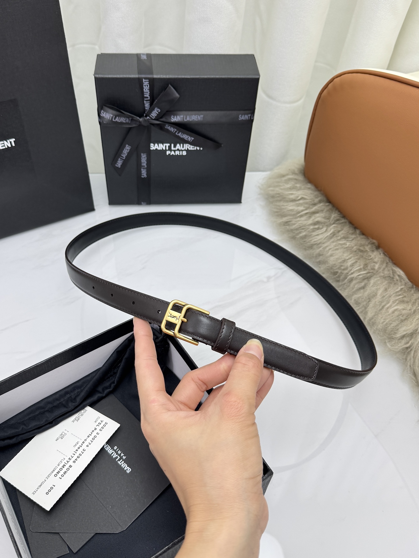 Saint Laurent 圣罗兰女士腰带皮带 原厂真金电渡扣头，意大利原厂皮，宽2.0cm，代购级。