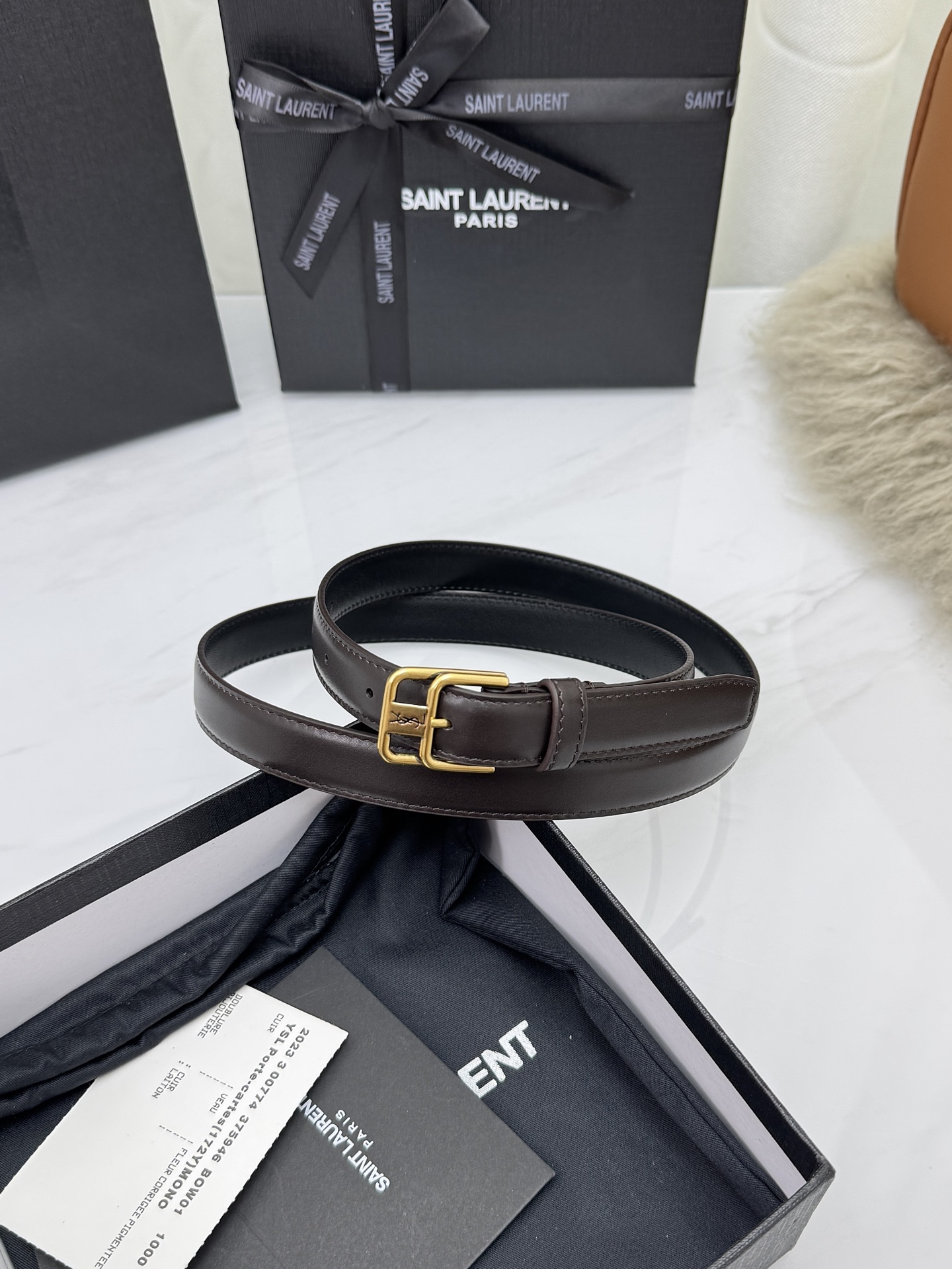 Saint Laurent 圣罗兰女士腰带皮带 原厂真金电渡扣头，意大利原厂皮，宽2.0cm，代购级。