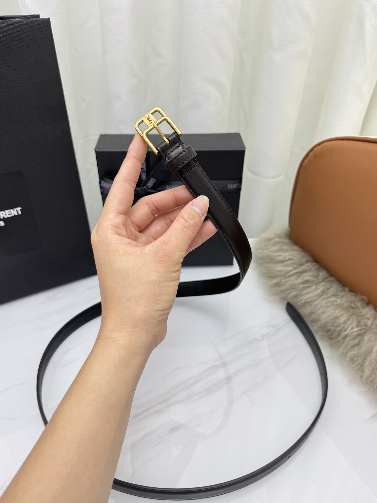 Saint Laurent 圣罗兰女士腰带皮带 原厂真金电渡扣头，意大利原厂皮，宽2.0cm，代购级。