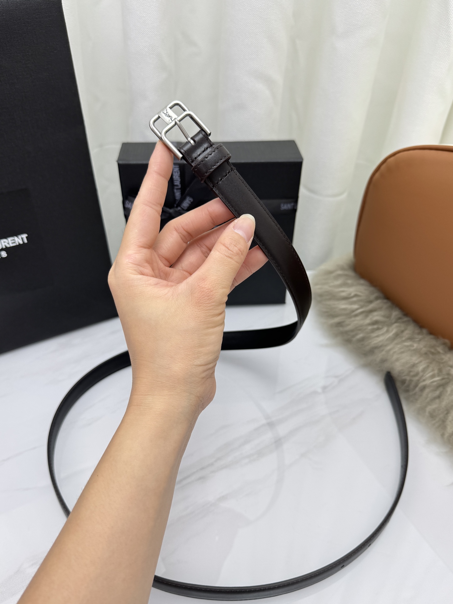 Saint Laurent 圣罗兰女士腰带皮带 原厂真金电渡扣头，意大利原厂皮，宽2.0cm，代购级。