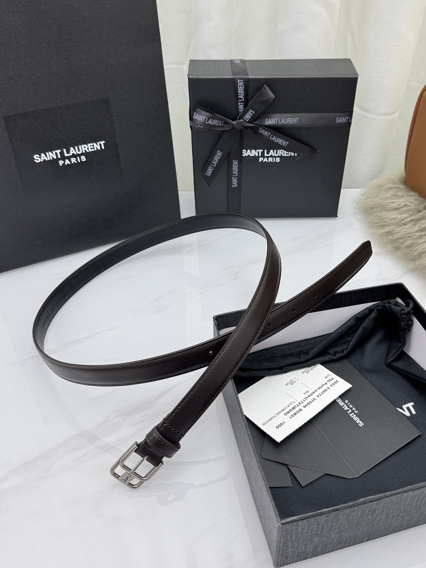 Saint Laurent 圣罗兰女士腰带皮带 原厂真金电渡扣头，意大利原厂皮，宽2.0cm，代购级。
