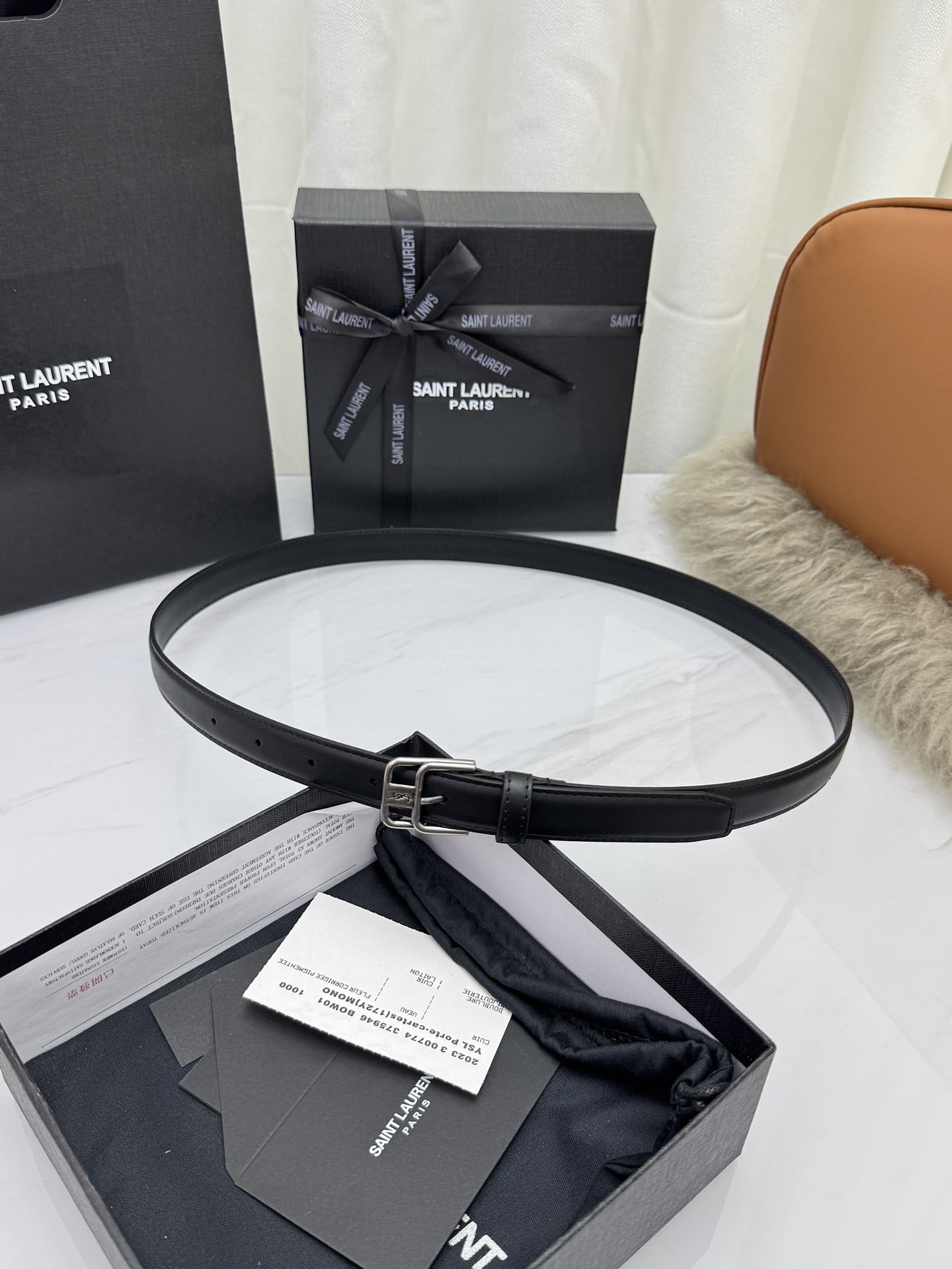 Saint Laurent 圣罗兰女士腰带皮带 原厂真金电渡扣头，意大利原厂皮，宽2.0cm，代购级。