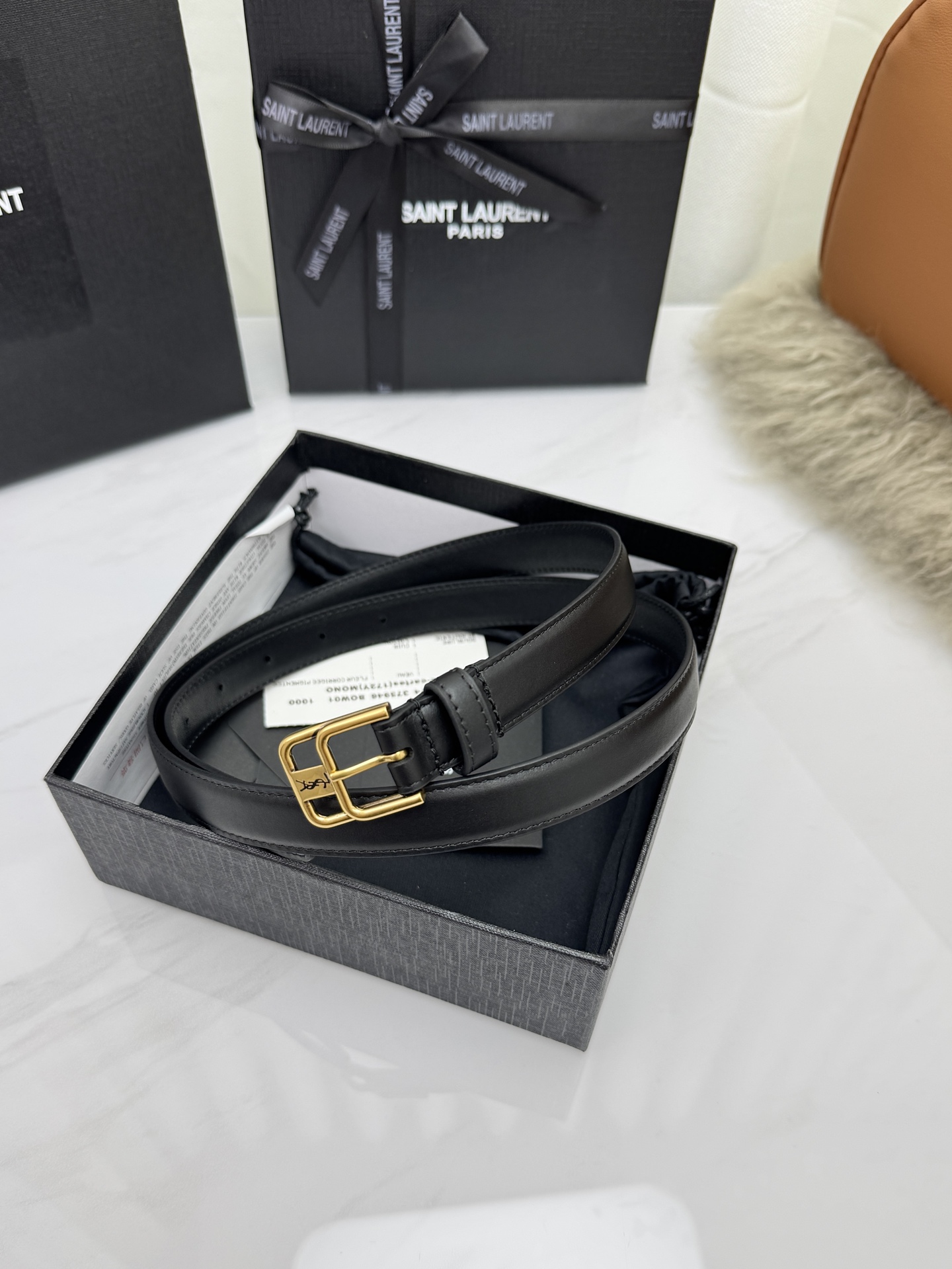 Saint Laurent 圣罗兰女士腰带皮带 原厂真金电渡扣头，意大利原厂皮，宽2.0cm，代购级。