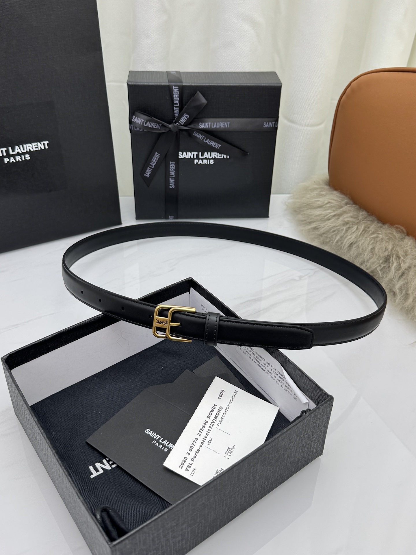 Saint Laurent 圣罗兰女士腰带皮带 原厂真金电渡扣头，意大利原厂皮，宽2.0cm，代购级。