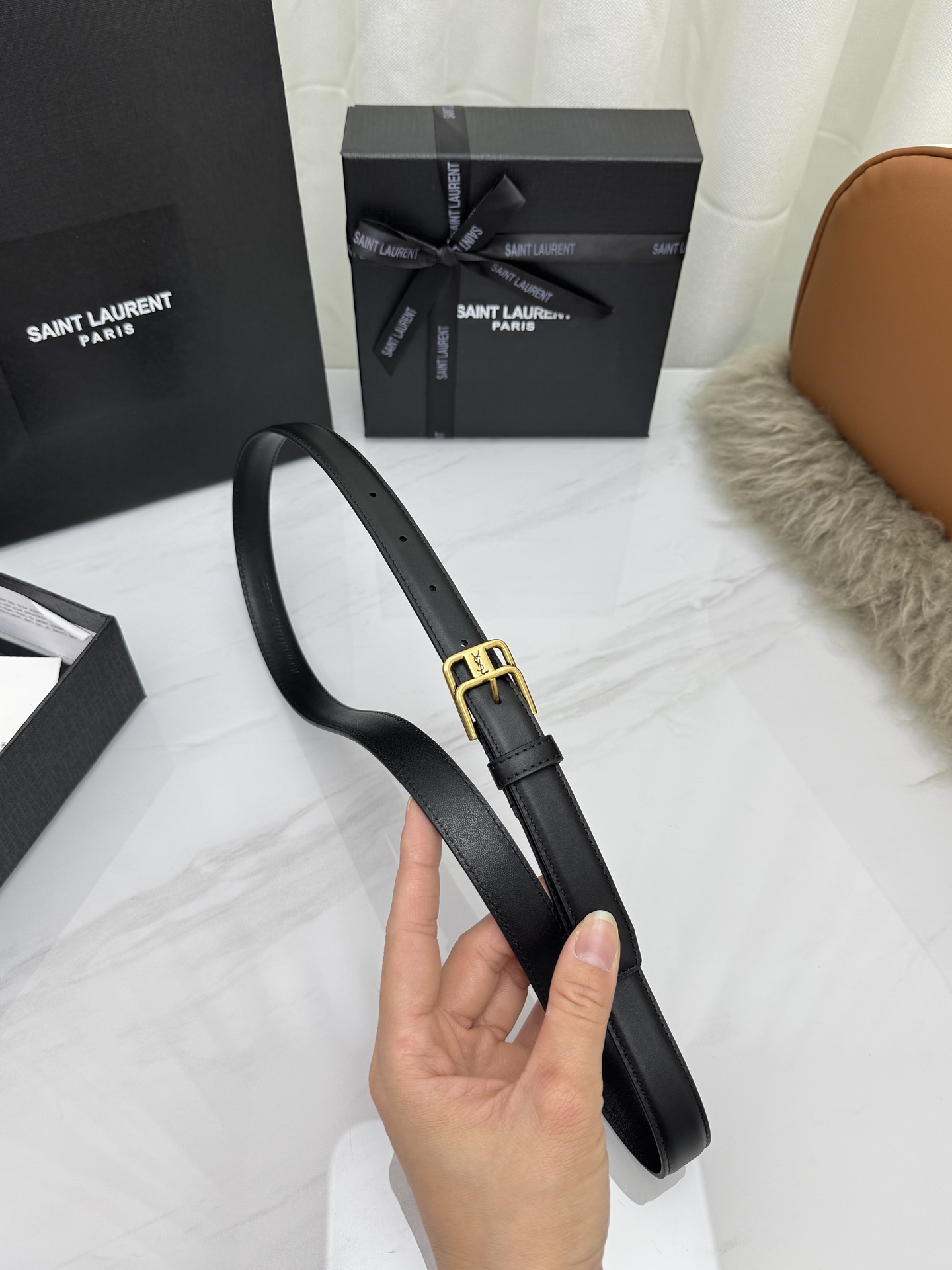 Saint Laurent 圣罗兰女士腰带皮带 原厂真金电渡扣头，意大利原厂皮，宽2.0cm，代购级。