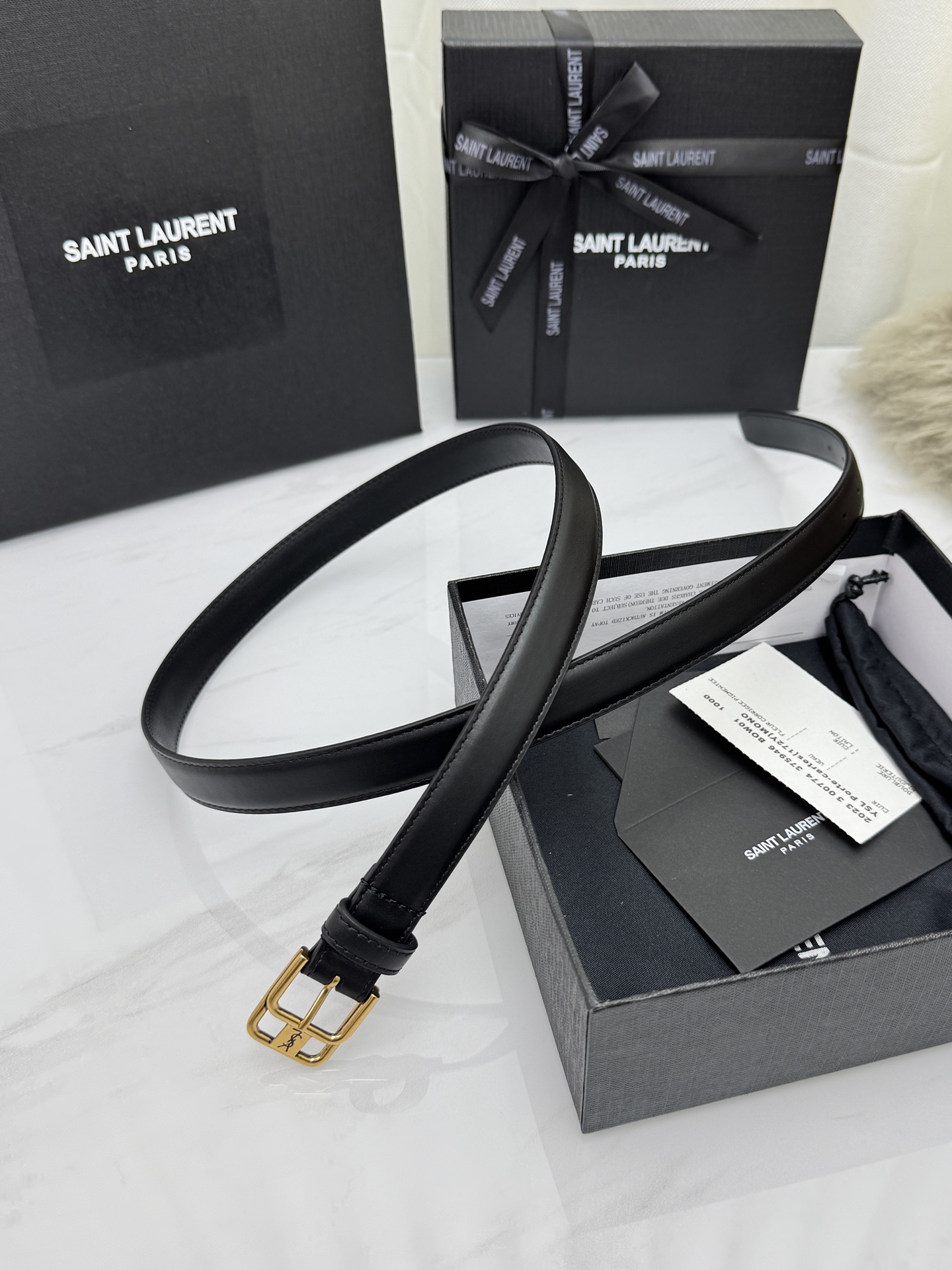 Saint Laurent 圣罗兰女士腰带皮带 原厂真金电渡扣头，意大利原厂皮，宽2.0cm，代购级。