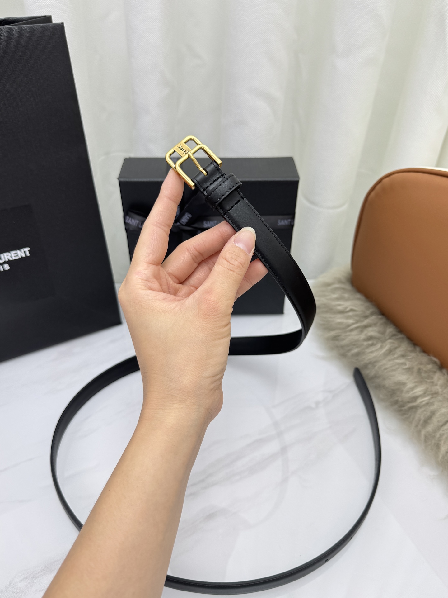 Saint Laurent 圣罗兰女士腰带皮带 原厂真金电渡扣头，意大利原厂皮，宽2.0cm，代购级。