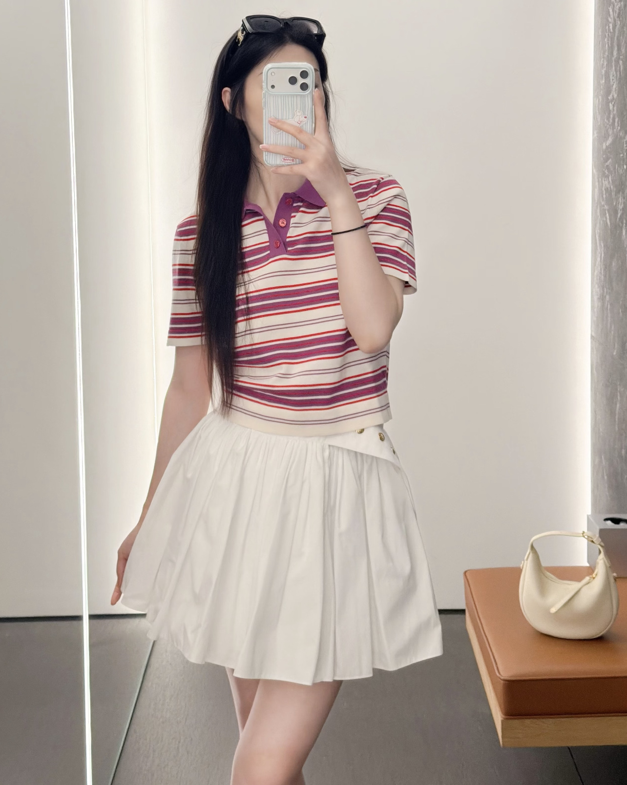 CE 26夏季新款 撞色条纹短袖 撞色条纹+撞色翻领胸前凯旋门刺绣低调有辨识度 搭高腰裤裙法式复古感满满