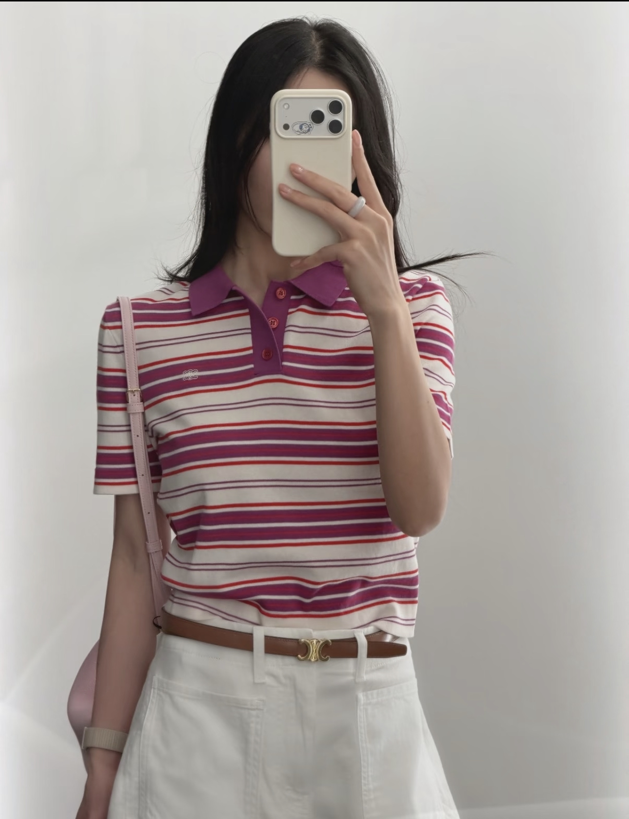CE 26夏季新款 撞色条纹短袖 撞色条纹+撞色翻领胸前凯旋门刺绣低调有辨识度 搭高腰裤裙法式复古感满满