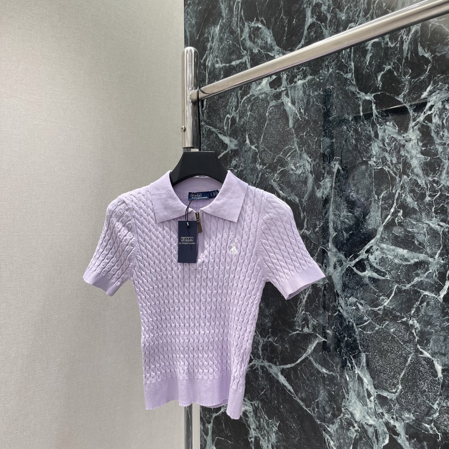 拉夫 26夏季新款 针织Polo衫 经典白色麻花绞花纹理 春夏穿超舒服!翻领+半开拉链设计 学院风满满 