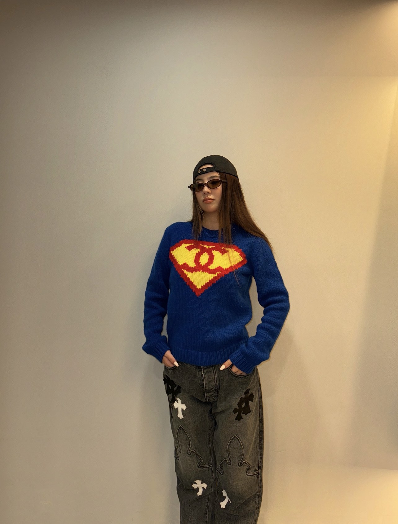 小香 26早秋新款 超人毛衣 98%羊绒，柔软又保暖 秋冬穿超舒服!克莱因蓝配色+超人盾牌双 C提花 俏