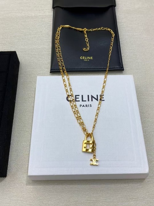 Celine Gold-Tone Triomphe Lock Pendant Necklace, Fashionable and Chic 1 Celine Gold-Tone Triomphe Lock Pendant Necklace, Fashionable and Chic
