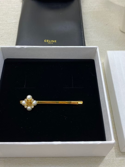 Celine Triomphe Pearl Hair Clip in Brass with Pearls and Crystals 1 Celine Triomphe Pearl Hair Clip in Brass with Pearls and Crystals