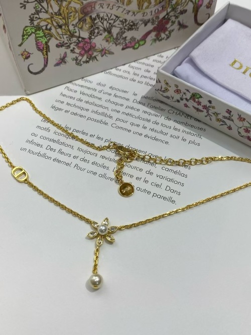 Dior Gold-Finish Necklace With Flower and Pearl Accents 1 Dior Gold-Finish Necklace With Flower and Pearl Accents