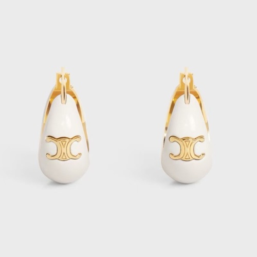 Celine Women's Triomphe Enamel Hoop Earrings Two-Tone Finish, Gold and White 1 Celine Women's Triomphe Enamel Hoop Earrings Two-Tone Finish, Gold and White