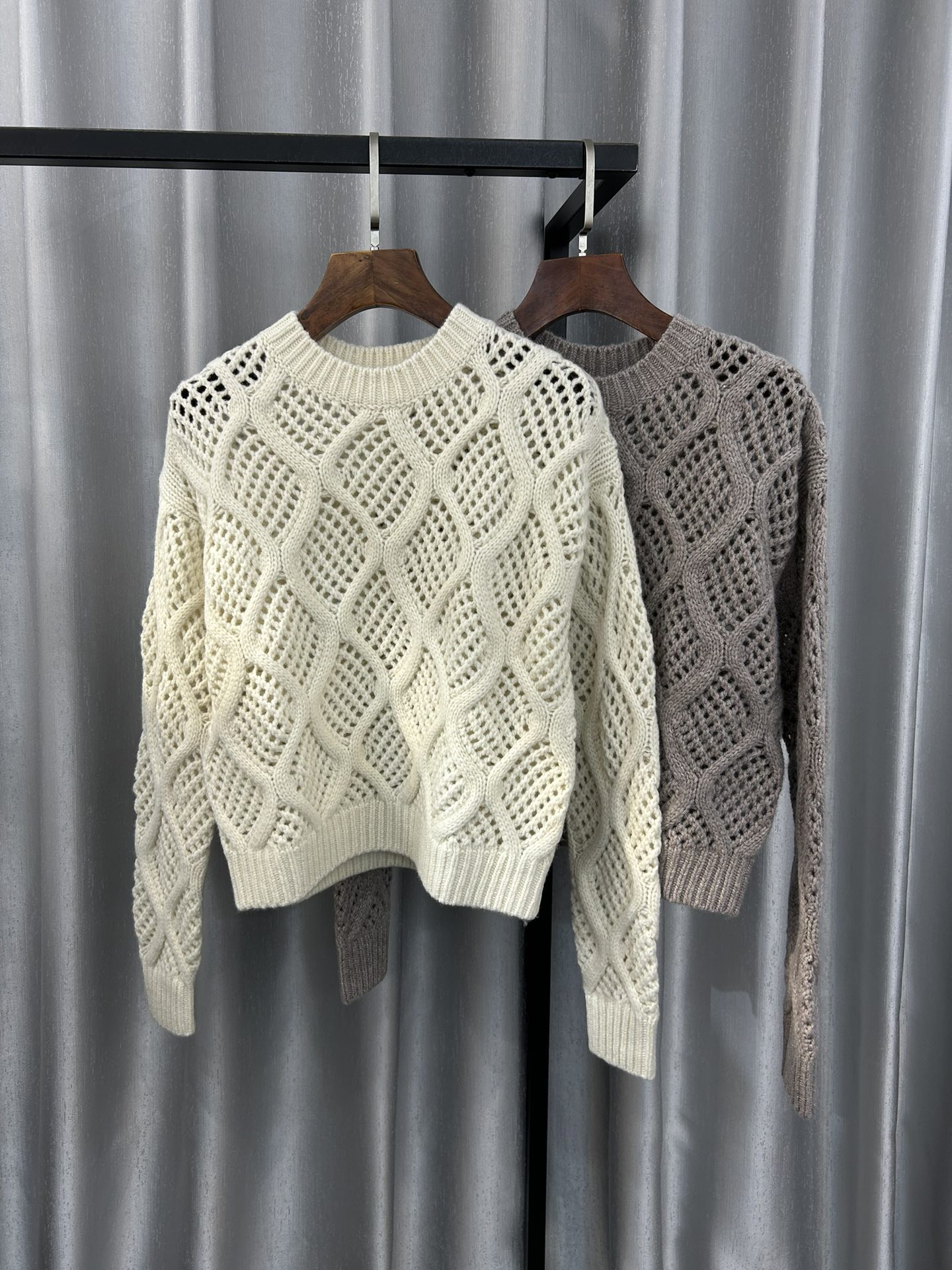 Brunello Cucinelli Clothing Knit Sweater Sweatshirts Beige White Openwork Women Cashmere Knitting Fall Collection