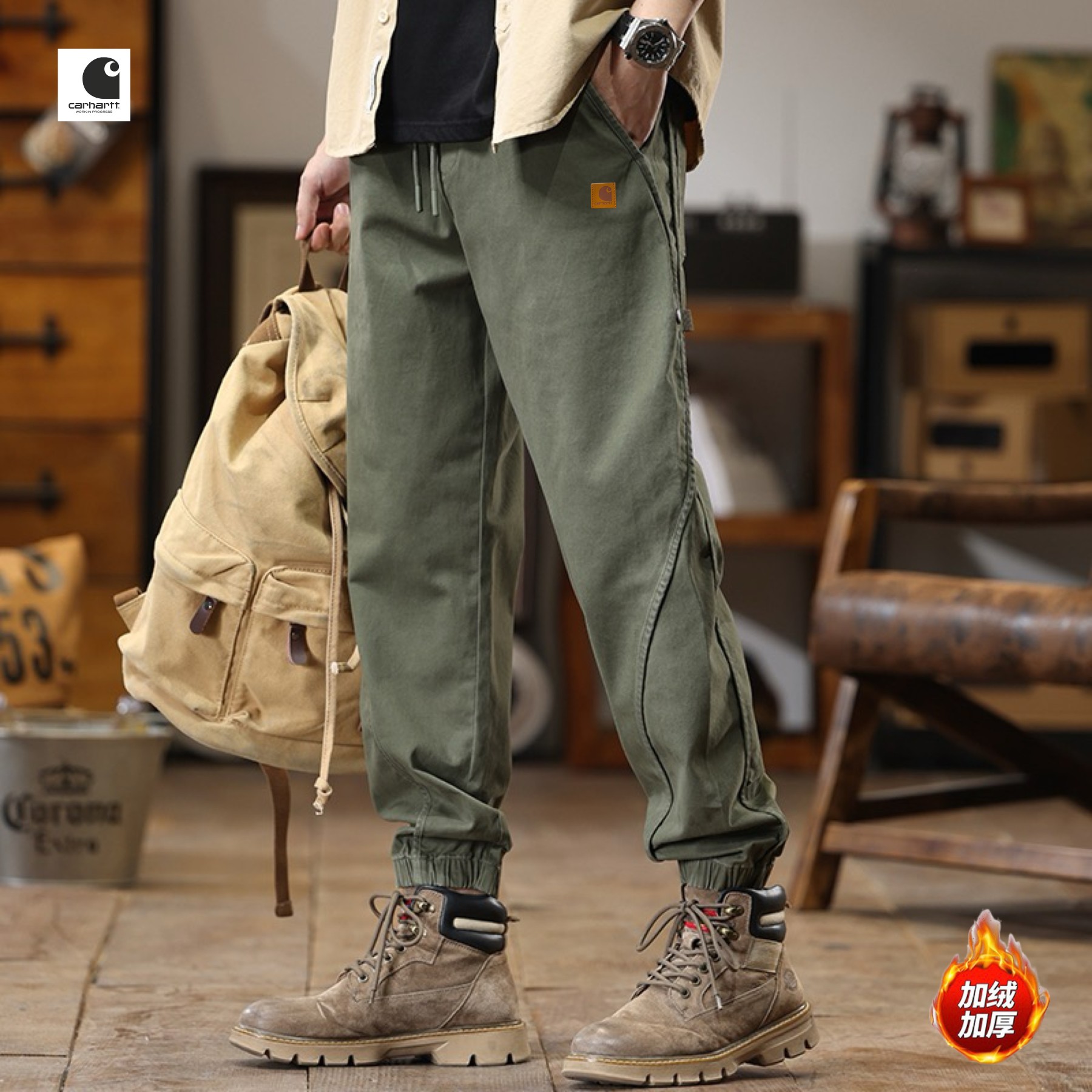 💰165
Carhartt✘卡哈特海外版26ss🔥新款四色高品质美式重磅水洗工装机能风加绒加厚工装裤
   裤子版型宽松  细节完美  高品质水洗加绒加厚工装面料耐磨耐脏 立体裁剪宽松版型   进口机器印花反复水洗不会开裂脱落   男女同款情侣款
颜色:  焦糖色    黑色    军绿色   深灰色
尺码：M-3XL
           裤长         腰围          臀围
M         96            76            106
L          97            80            110
XL        98            84            114
2XL    100            88            118
3XL    102            92            122