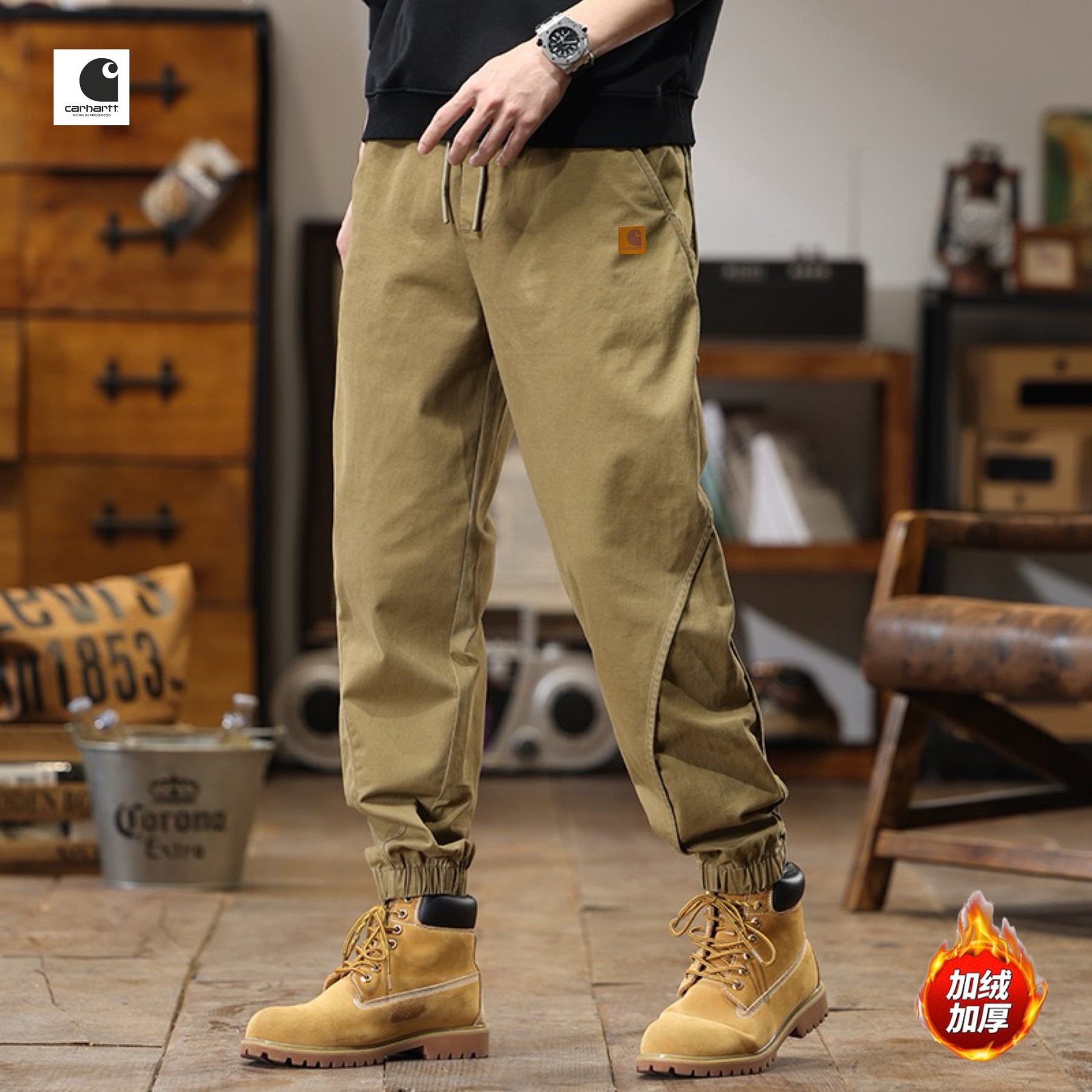 💰165
Carhartt✘卡哈特海外版26ss🔥新款四色高品质美式重磅水洗工装机能风加绒加厚工装裤
   裤子版型宽松  细节完美  高品质水洗加绒加厚工装面料耐磨耐脏 立体裁剪宽松版型   进口机器印花反复水洗不会开裂脱落   男女同款情侣款
颜色:  焦糖色    黑色    军绿色   深灰色
尺码：M-3XL
           裤长         腰围          臀围
M         96            76            106
L          97            80            110
XL        98            84            114
2XL    100            88            118
3XL    102            92            122