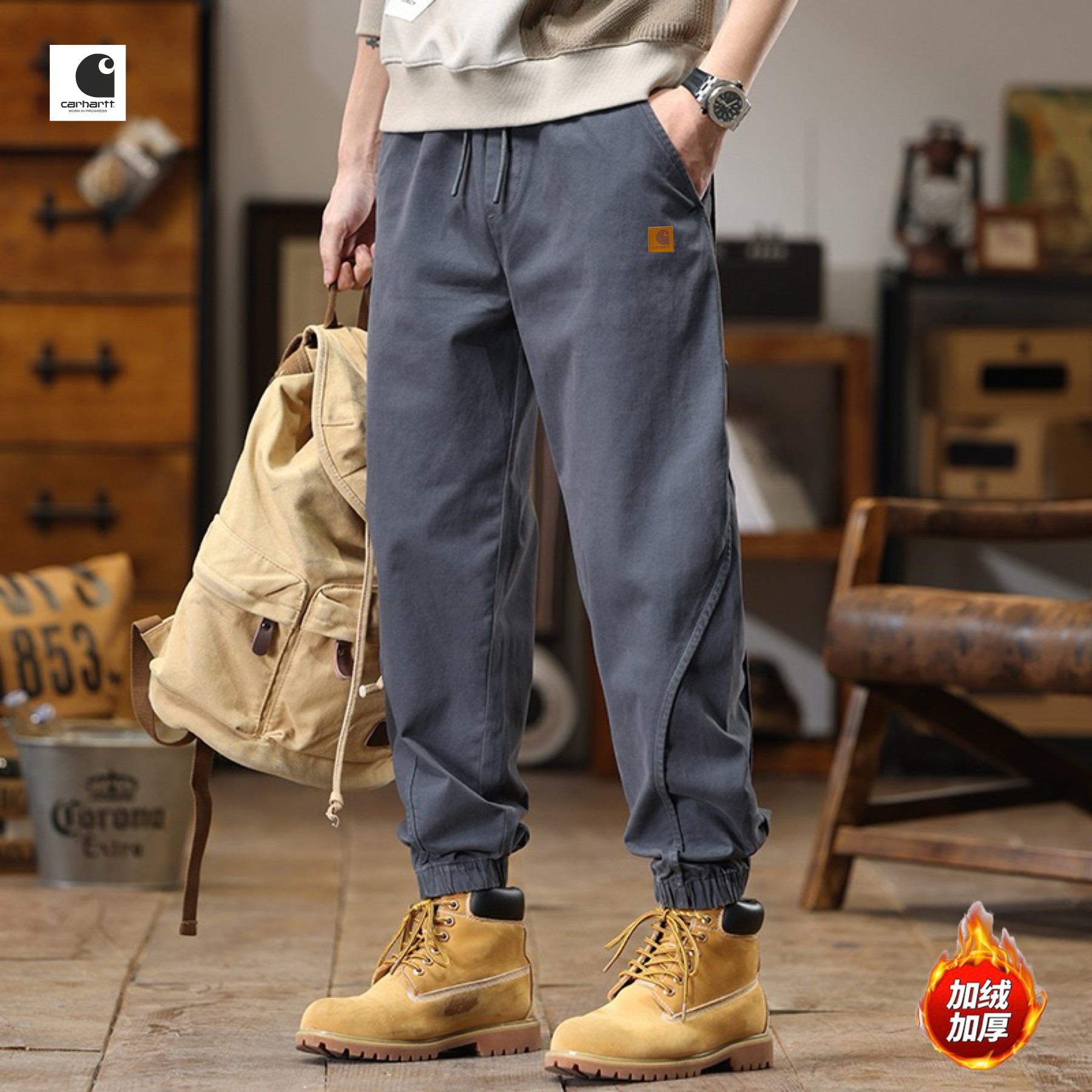 💰165
Carhartt✘卡哈特海外版26ss🔥新款四色高品质美式重磅水洗工装机能风加绒加厚工装裤
   裤子版型宽松  细节完美  高品质水洗加绒加厚工装面料耐磨耐脏 立体裁剪宽松版型   进口机器印花反复水洗不会开裂脱落   男女同款情侣款
颜色:  焦糖色    黑色    军绿色   深灰色
尺码：M-3XL
           裤长         腰围          臀围
M         96            76            106
L          97            80            110
XL        98            84            114
2XL    100            88            118
3XL    102            92            122