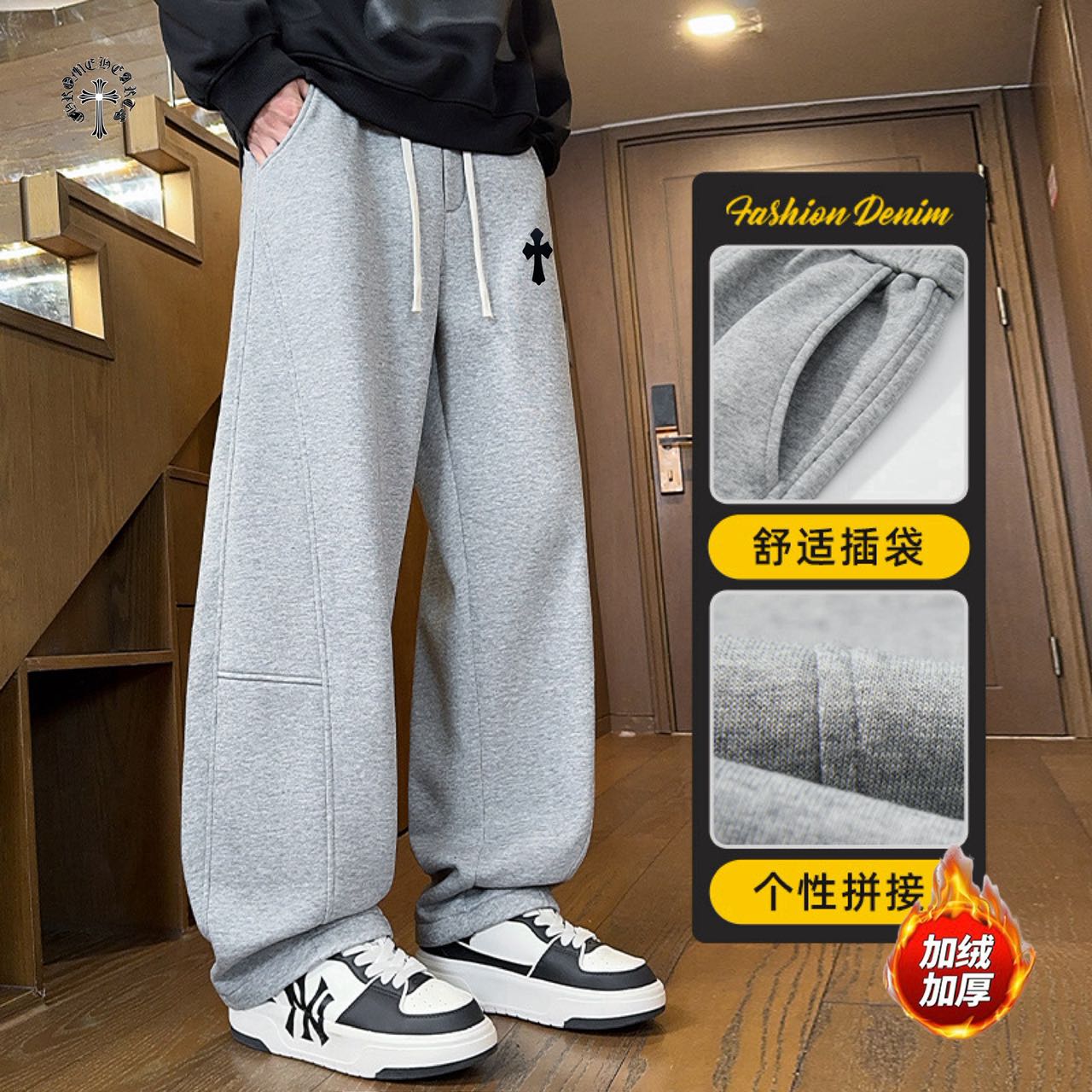 💰150
CHROME HEARTS✘克罗心海外版26ss🔥新款三色高品质水洗刺绣加绒加厚休闲运动裤
    裤子版型宽松  细节完美  全棉磨毛针织加绒加厚面料耐磨耐脏 立体裁剪宽松版型   进口机器印花反复水洗不会开裂脱落   男女同款情侣款
颜色:   藏青色    浅灰色    黑色
尺码：M-3XL
           裤长         腰围          臀围
M         96            76            106
L          97            80            110
XL        98            84            114
2XL    100            88            118
3XL    102            92            122