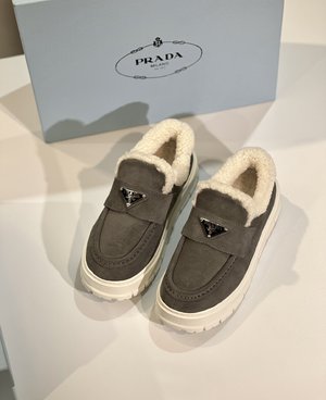 Prada Shoes Sneakers Loafers Chamois Lambswool Sheepskin TPU Wool Fall/Winter Collection Vintage Casual