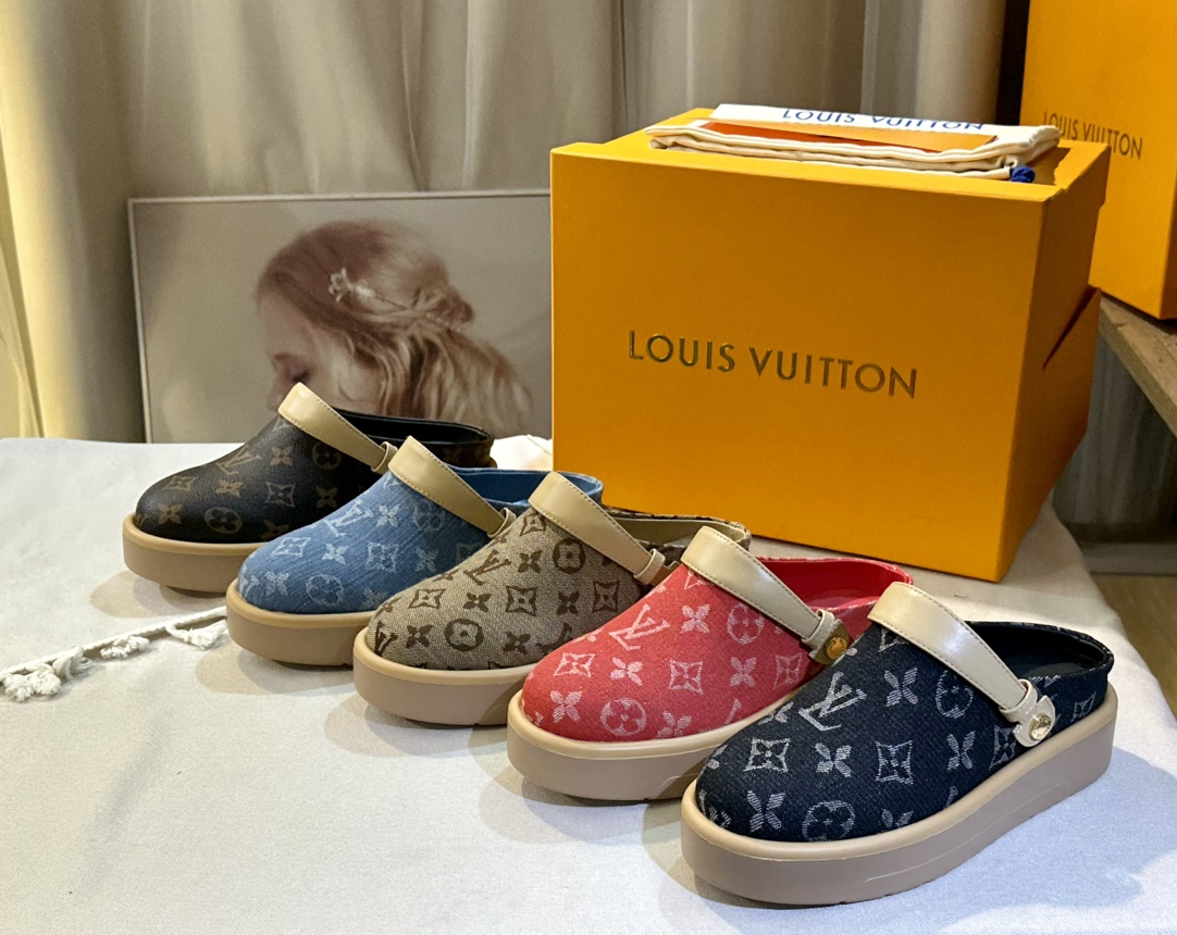 Louis Vuitton Schoenen Pantoffels Pantoffels Openwerk Koeienhuid Schapenvacht Fashion Casual