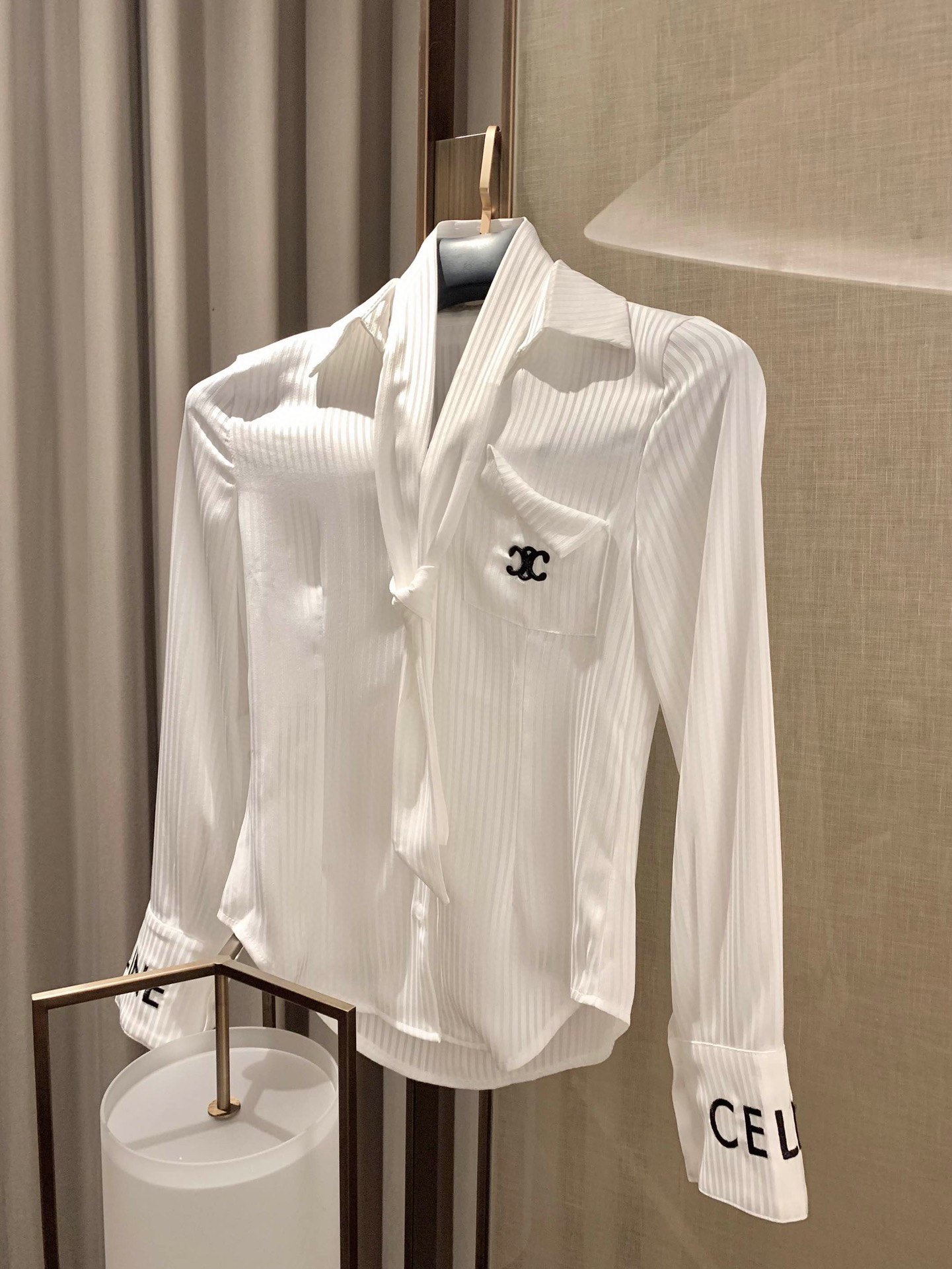 【新款发售】 Celine条纹刺绣修身衬衫配领带 高品质pyldwl SML