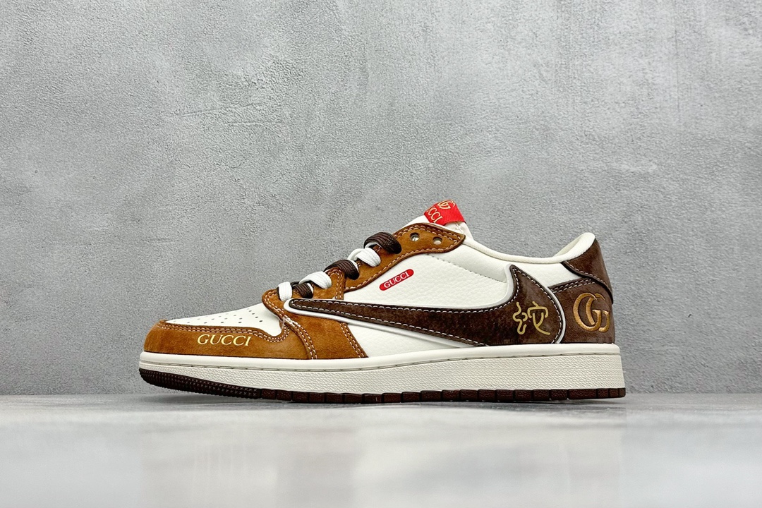 NO:230457,travis scott x fraent design x air 1 low og sp 31 Joe 1 Co-branded snake year limited Brown snake low-top cultural casual board shoes #Multi-party joint cooperation combines travis scott's unique musical style, Fujiwara Hiroshi's personal design style and classic elements of the brand make it a pair of shoes with unique identity and value. The fresh and three-dimensional appearance and joint logo highlight its unique identity. This color scheme shows vitality and fashion sense. Visually eye-catching The texture and delicate details of the shoe body make it look high-end and full of style. This 