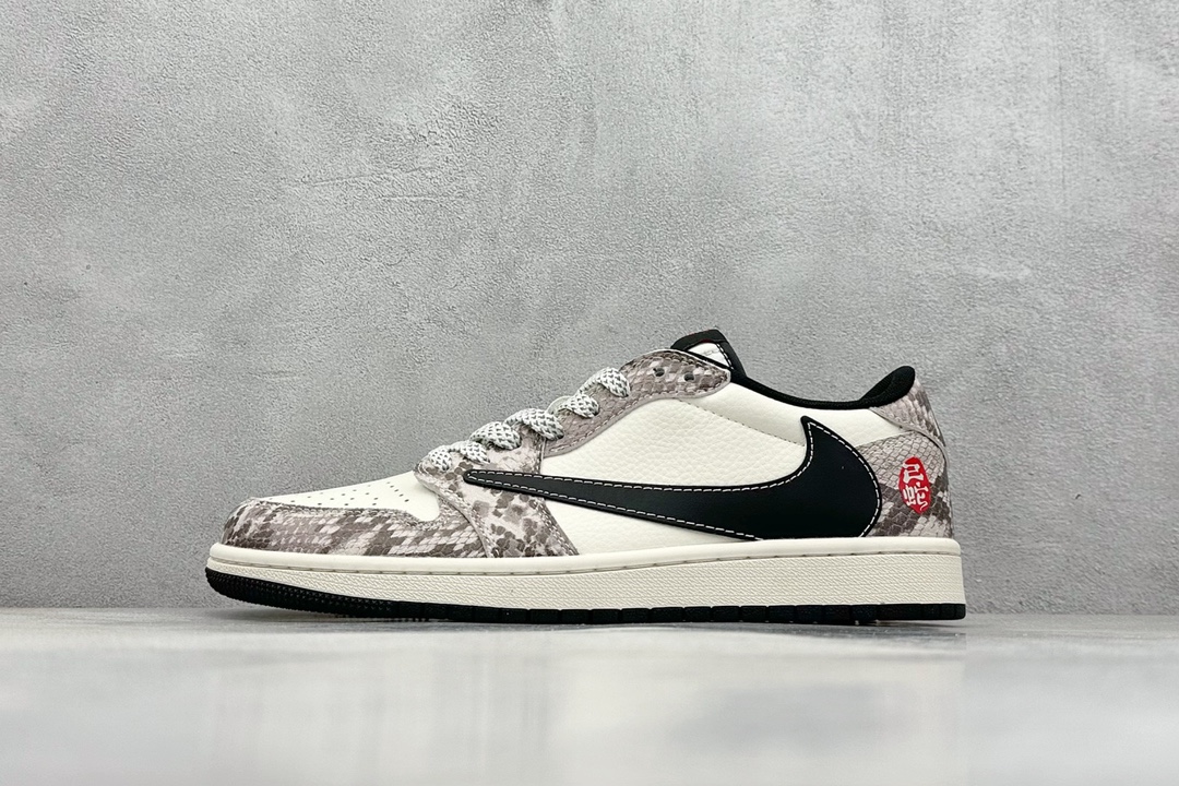 NO:230463,travis scott x fraent design x air 1 low og sp 31 Joe 1 Snake Year Limited Gray White Snake Scale Low Top Cultural Casual Shoes #Multi-party joint cooperation combines travis scott's unique musical style, Fujiwara Hiroshi's personality design style and classic elements of the brand make it a pair of shoes with unique identity and value. The fresh and three-dimensional appearance and joint logo highlight its unique identity. This color scheme shows vitality and fashion sense. Visually eye-catching The texture and delicate details of the shoe body make it look high-end and full of style. This 