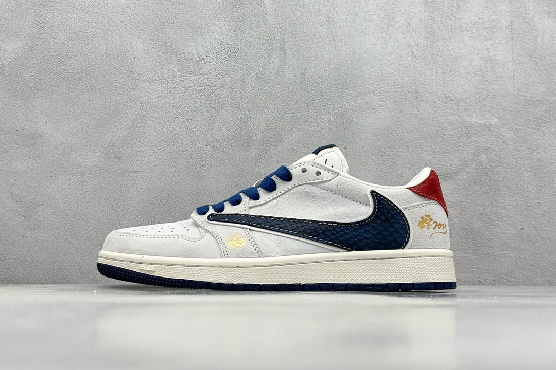 NO:230469,travis scott x fraent design x air 1 low og sp 31 Joe 1 Snake Year Limited Pig Eight Blue Snake Pattern Hook Low-top Cultural Casual Board Shoes #Multi-party joint cooperation combines travis scott's unique musical style, Fujiwara Hiroshi's personality design style and classic elements of the brand make it a pair of shoes with unique identity and value. The fresh and three-dimensional appearance and joint logo highlight its unique identity. This color scheme shows vitality and fashion sense. Visually eye-catching The texture and delicate details of the shoe body make it look high-end and full of style. This 