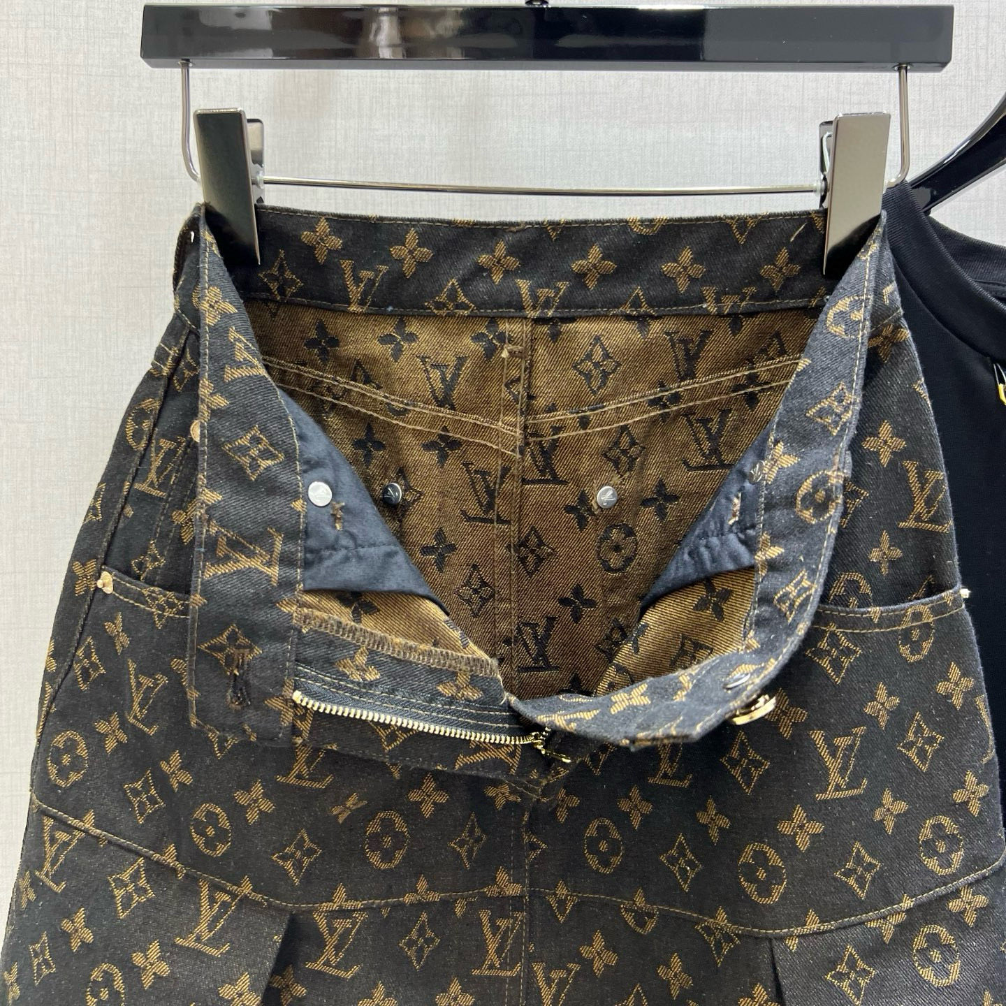 Louis Vuitton Inspired Print Pocket Short Sleeve T-Shirt & Denim Skirt Set 3 i1746631836600 7382 0 1